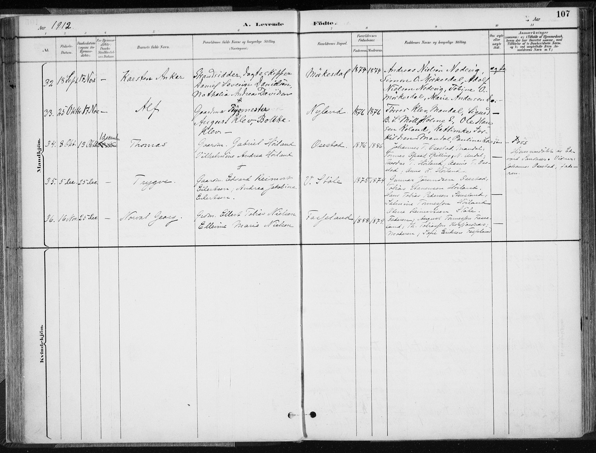 Sør-Audnedal sokneprestkontor, AV/SAK-1111-0039/F/Fa/Fab/L0010: Parish register (official) no. A 10, 1892-1913, p. 107