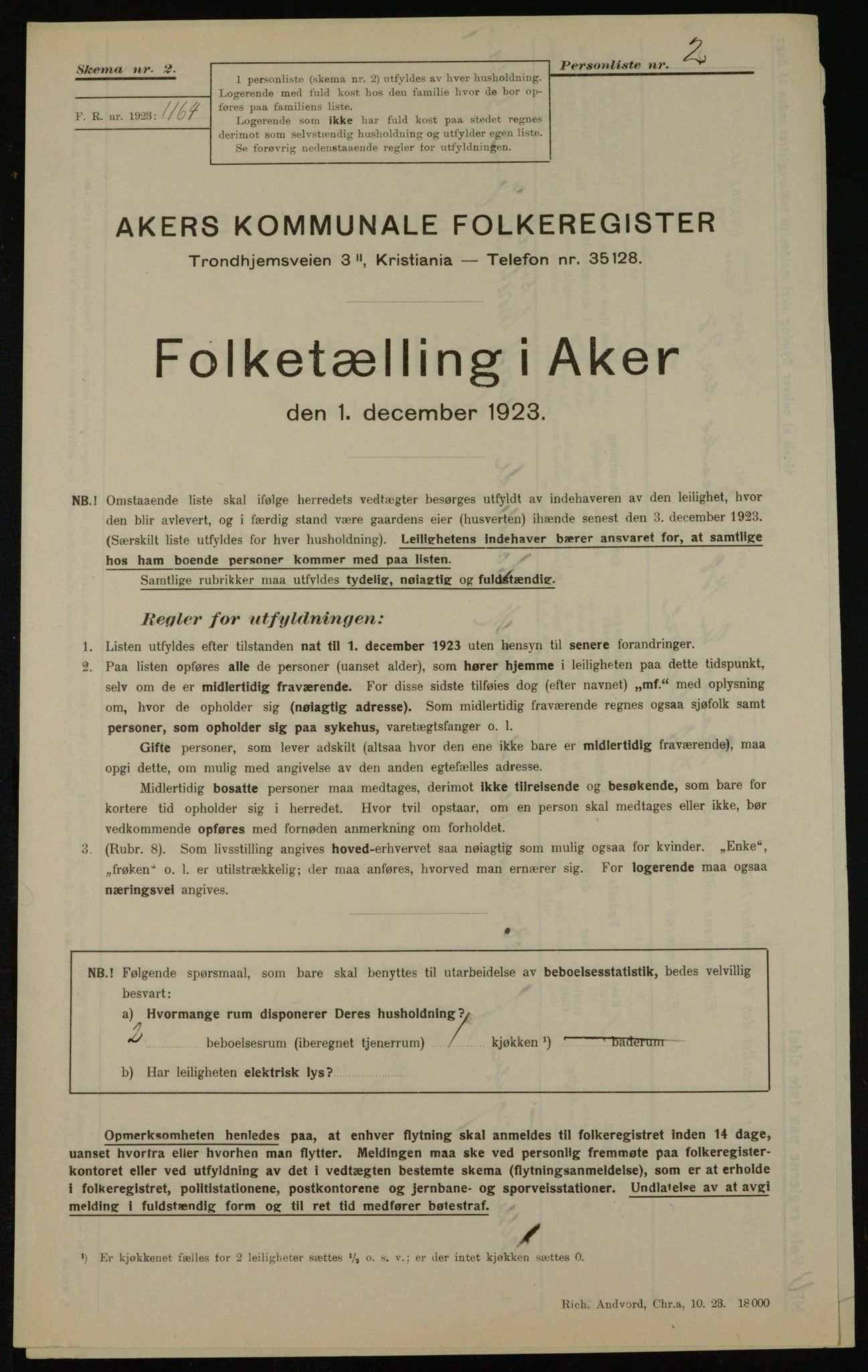 , Municipal Census 1923 for Aker, 1923, p. 43434