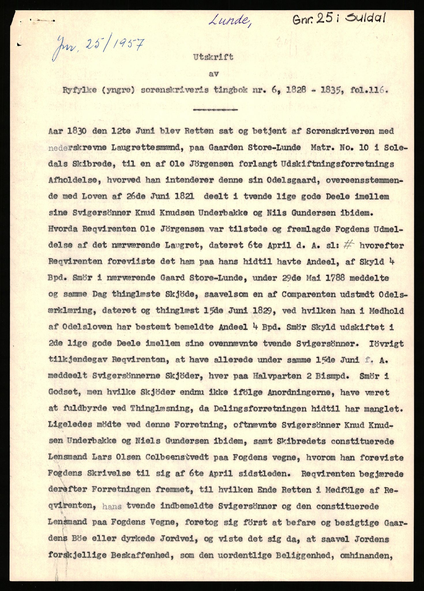 Statsarkivet i Stavanger, SAST/A-101971/03/Y/Yj/L0055: Avskrifter sortert etter gårdsnavn: Lunde nordre - Løining i Elven, 1750-1930, p. 189