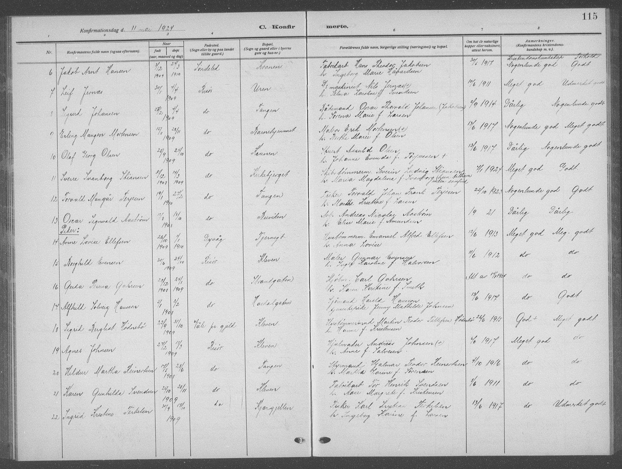 Risør sokneprestkontor, SAK/1111-0035/F/Fb/L0009: Parish register (copy) no. B 9, 1922-1939, p. 115