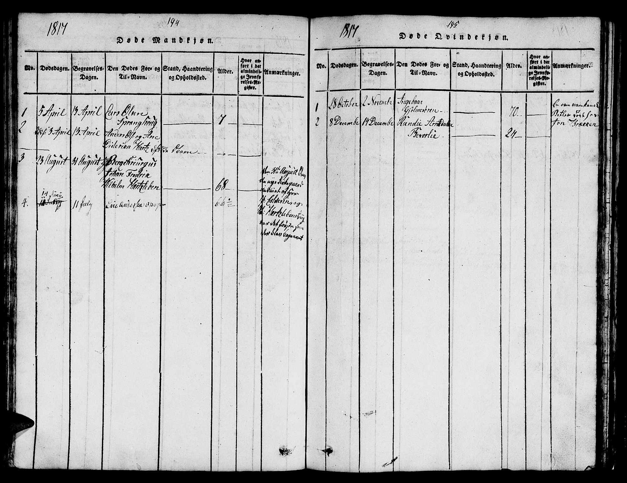 Ministerialprotokoller, klokkerbøker og fødselsregistre - Sør-Trøndelag, SAT/A-1456/671/L0842: Parish register (copy) no. 671C01, 1816-1867, p. 194-195