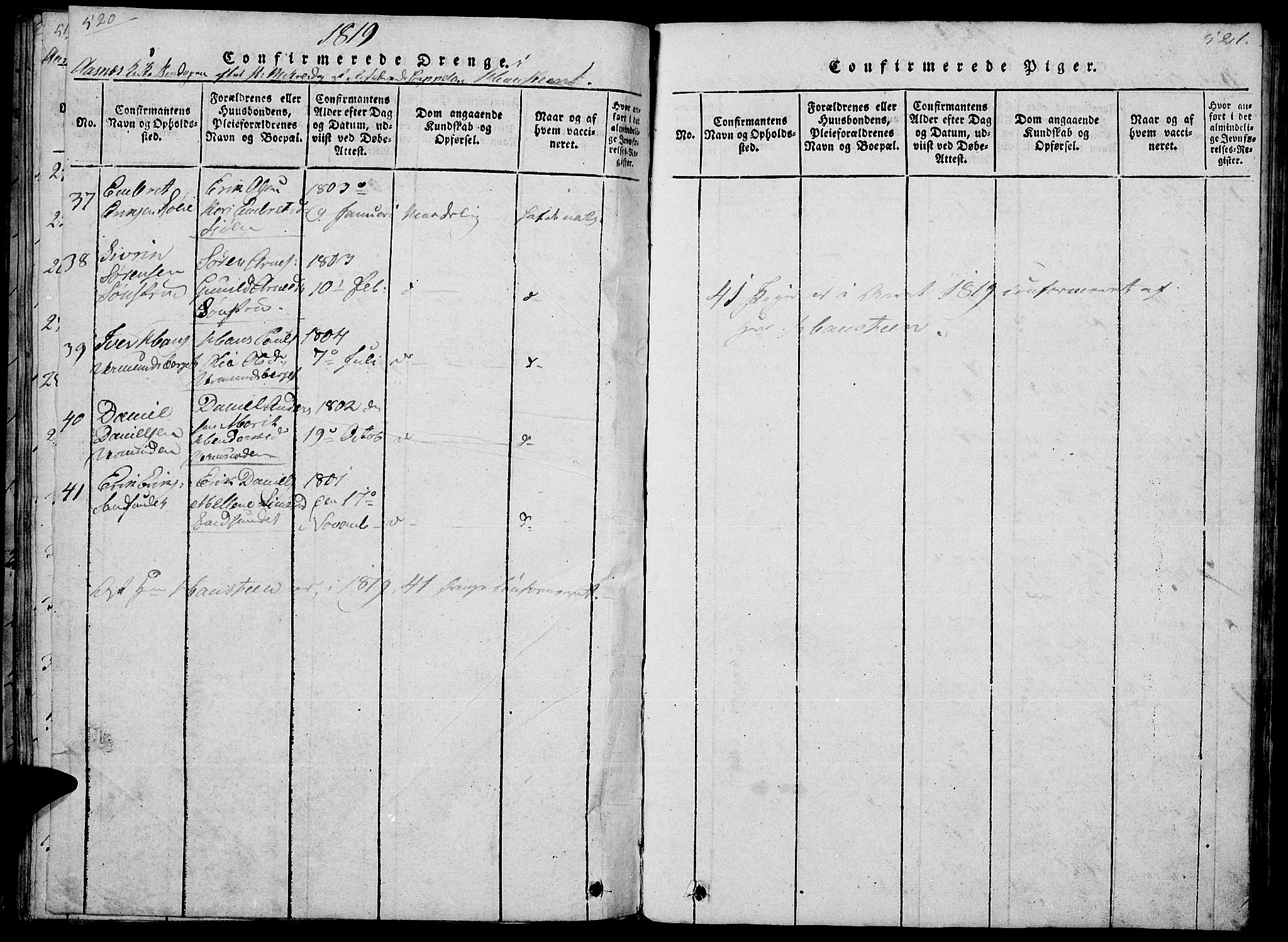 Hof prestekontor, AV/SAH-PREST-038/H/Ha/Haa/L0005: Parish register (official) no. 5, 1816-1822, p. 520-521