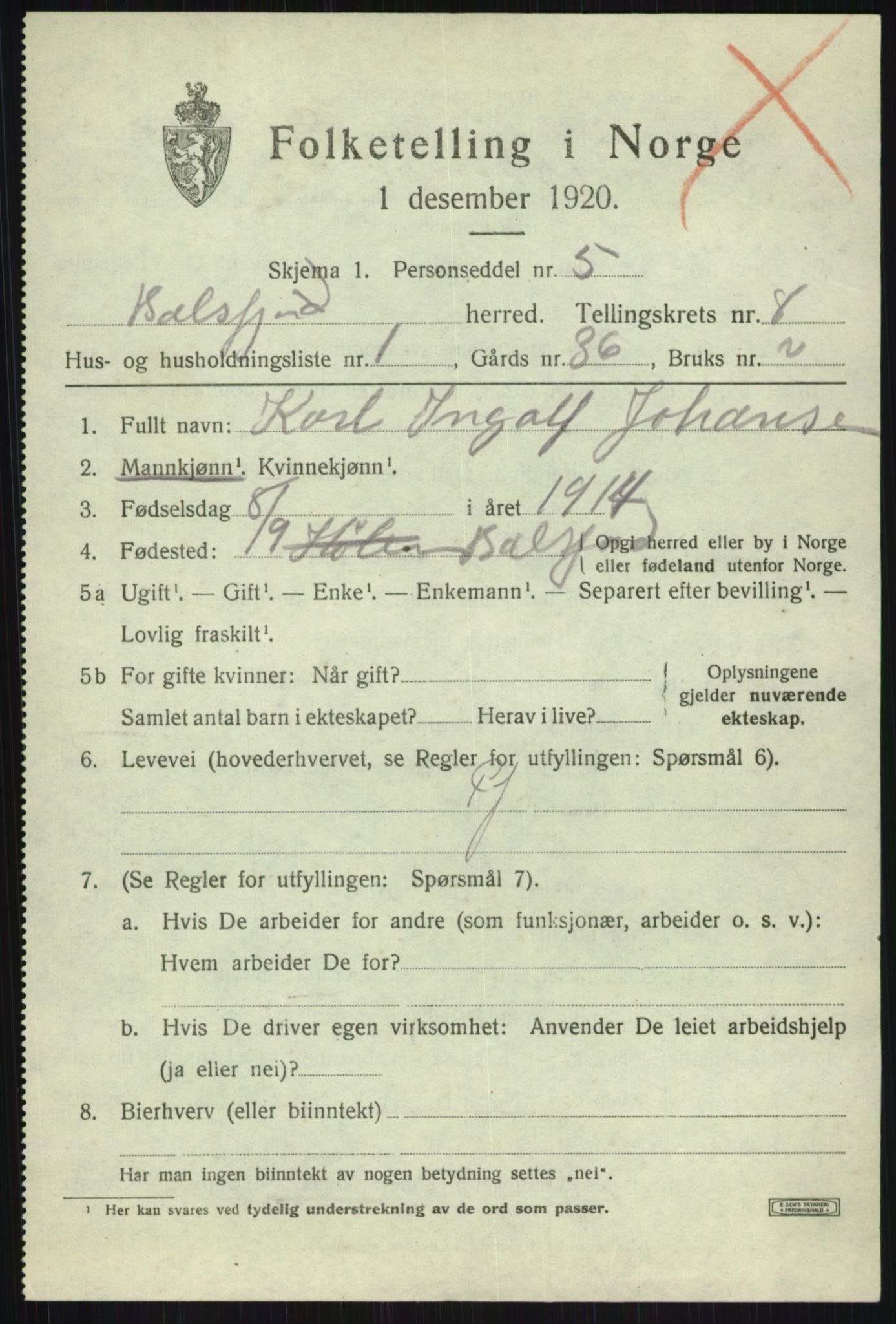 SATØ, 1920 census for Balsfjord, 1920, p. 4513