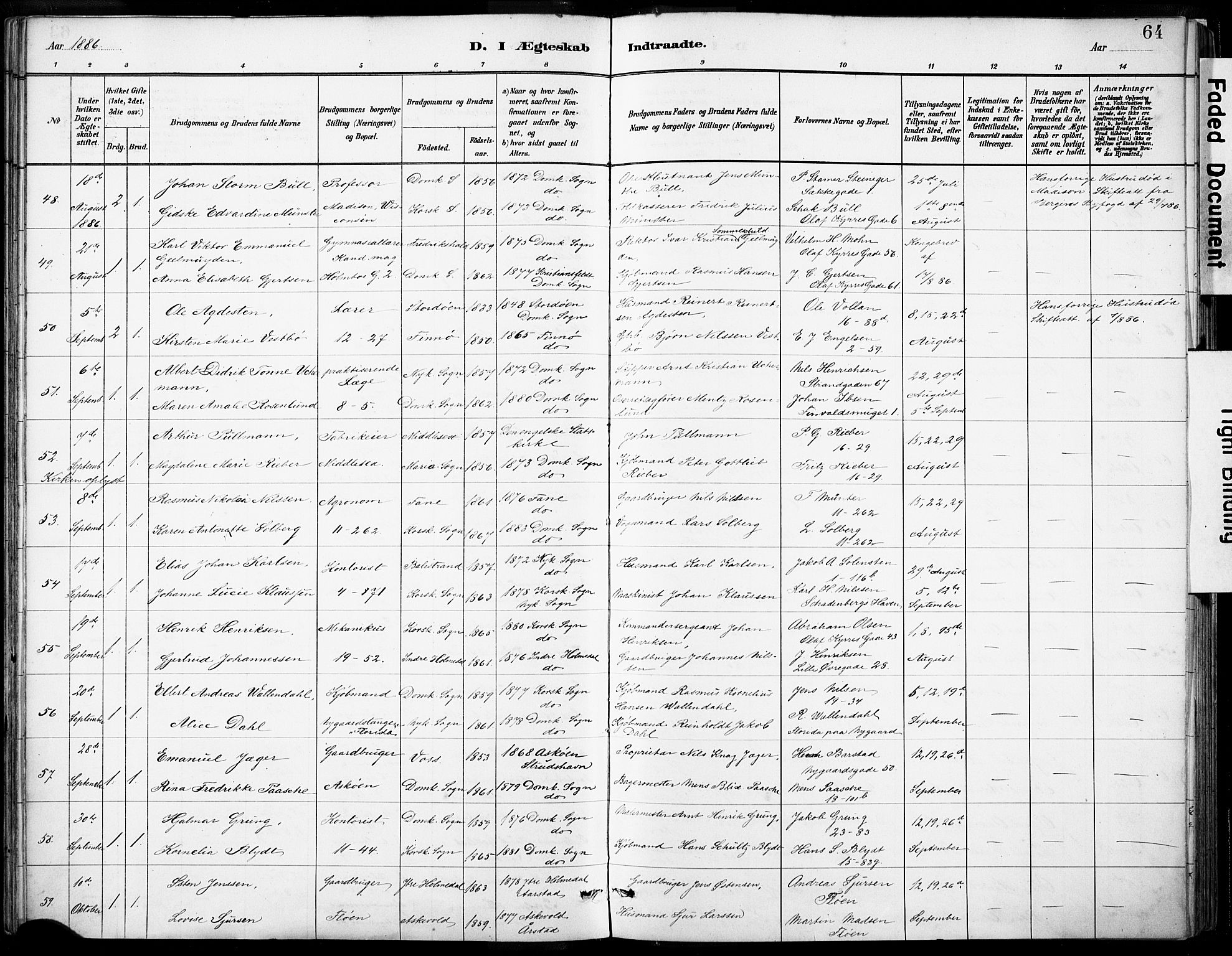 Domkirken sokneprestembete, SAB/A-74801/H/Haa/L0037: Parish register (official) no. D 4, 1880-1907, p. 64