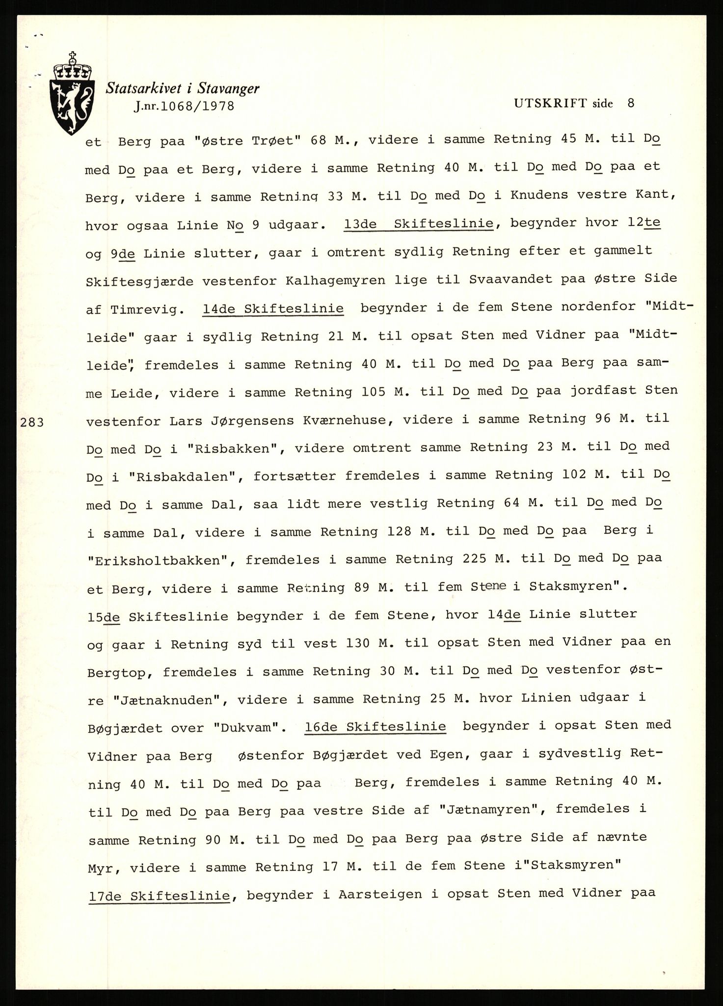 Statsarkivet i Stavanger, AV/SAST-A-101971/03/Y/Yj/L0100: Avskrifter sortert etter gårdsnavn: Ålgård - Årsland, 1750-1930, p. 174