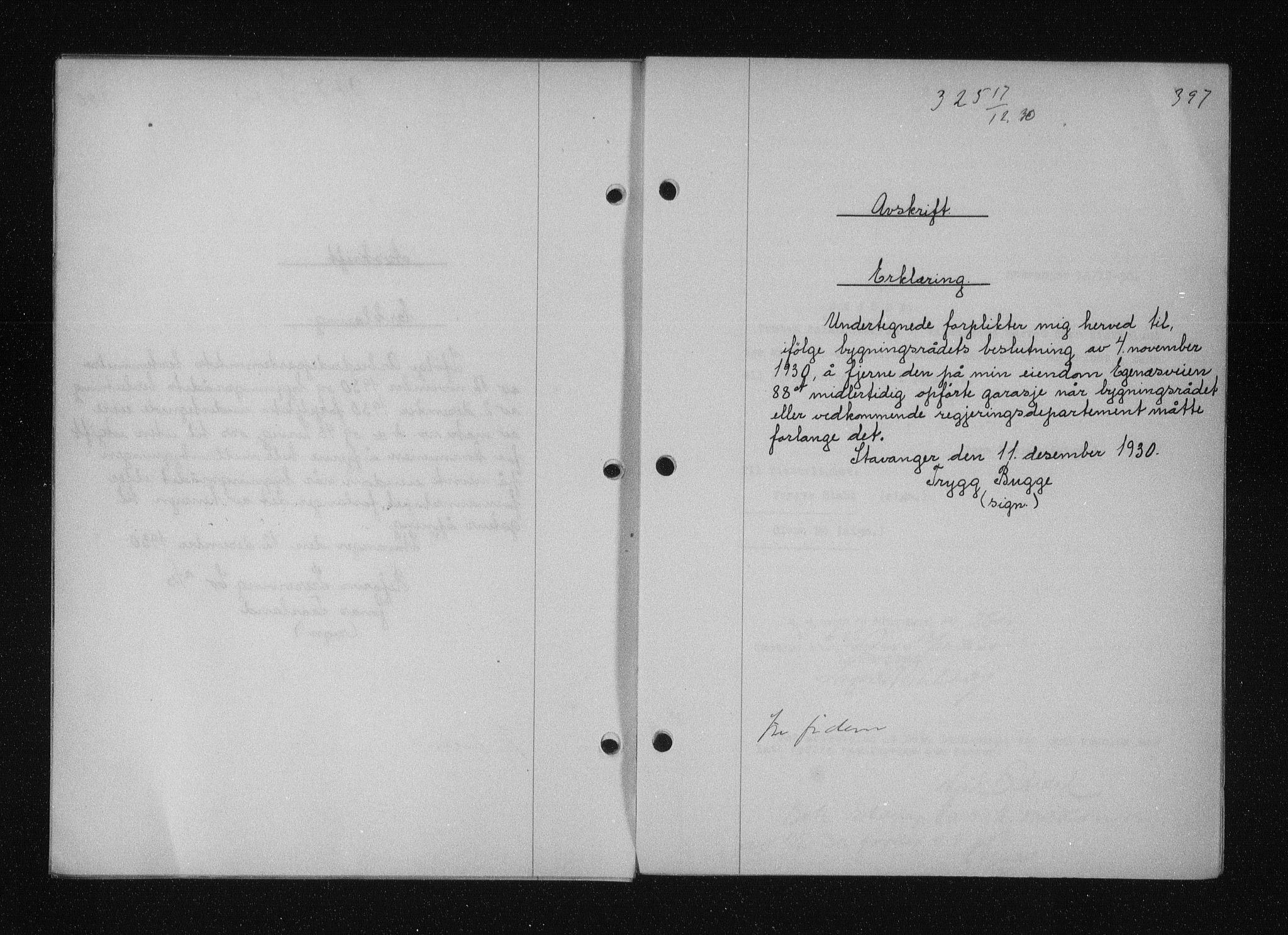 Stavanger byfogd, SAST/A-101408/001/4/41/410/410BB/L0058: Mortgage book no. 48, 1930-1931, Deed date: 17.12.1930