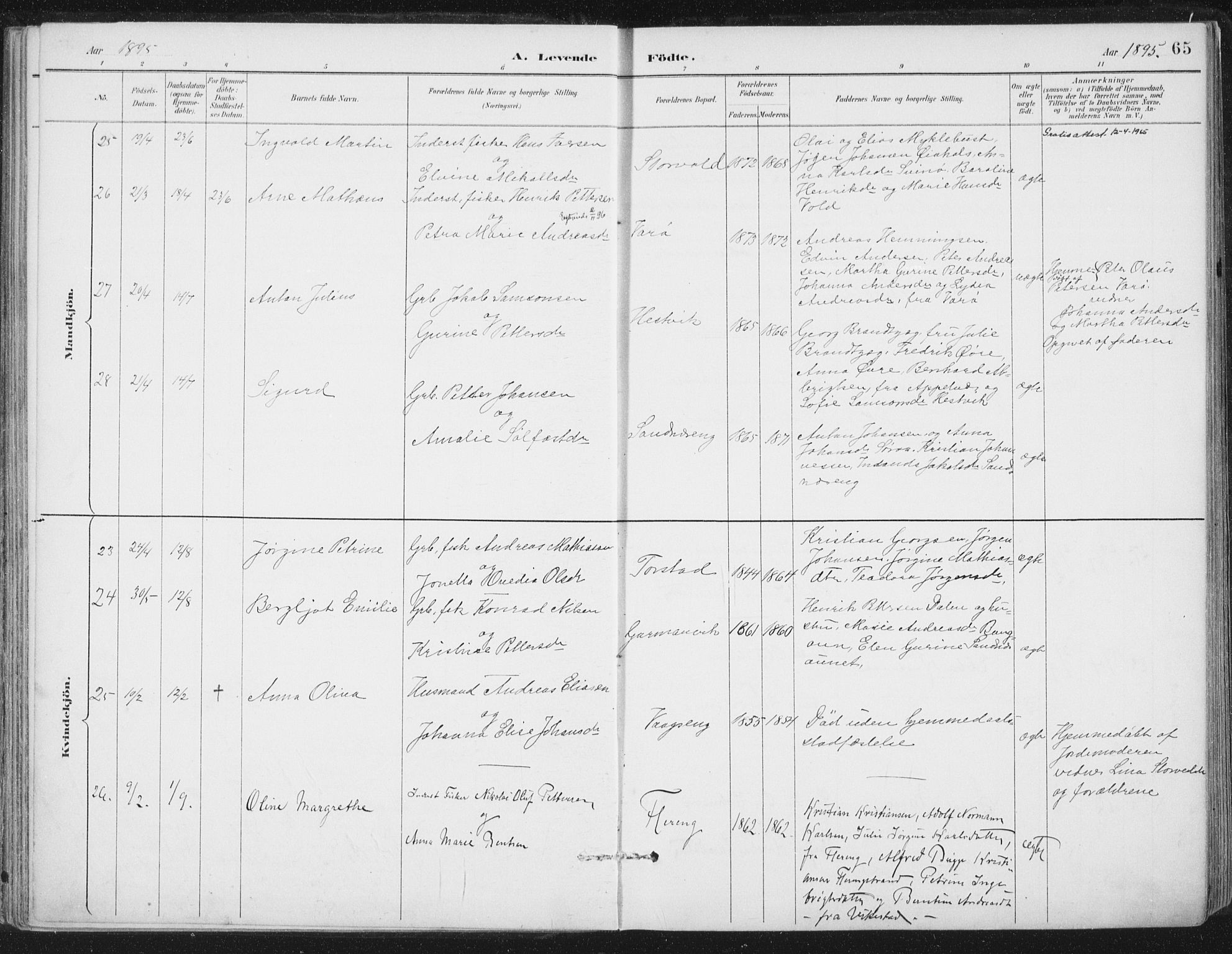 Ministerialprotokoller, klokkerbøker og fødselsregistre - Nord-Trøndelag, AV/SAT-A-1458/784/L0673: Parish register (official) no. 784A08, 1888-1899, p. 65