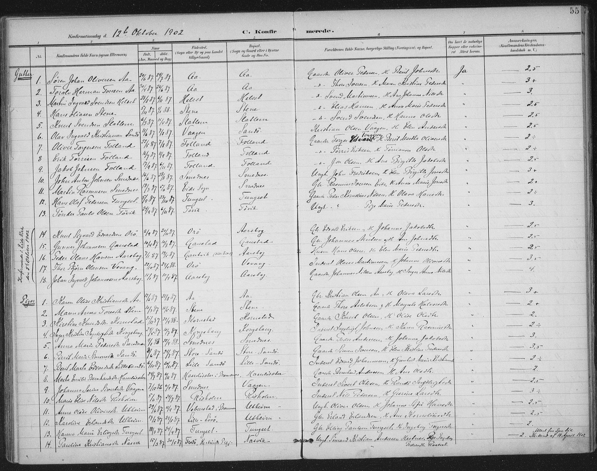 Ministerialprotokoller, klokkerbøker og fødselsregistre - Møre og Romsdal, SAT/A-1454/570/L0833: Parish register (official) no. 570A07, 1901-1914, p. 55