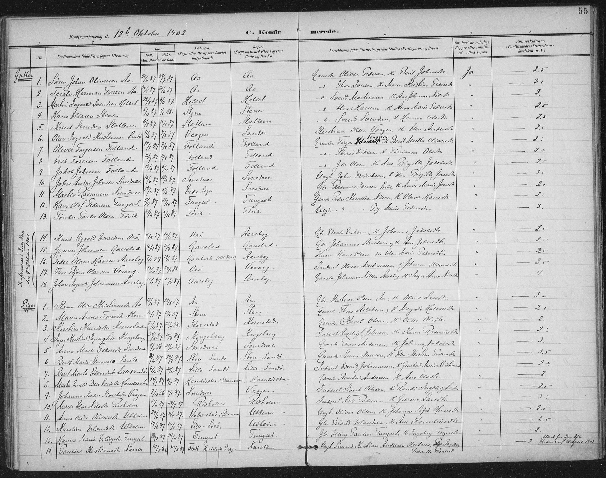 Ministerialprotokoller, klokkerbøker og fødselsregistre - Møre og Romsdal, AV/SAT-A-1454/570/L0833: Parish register (official) no. 570A07, 1901-1914, p. 55