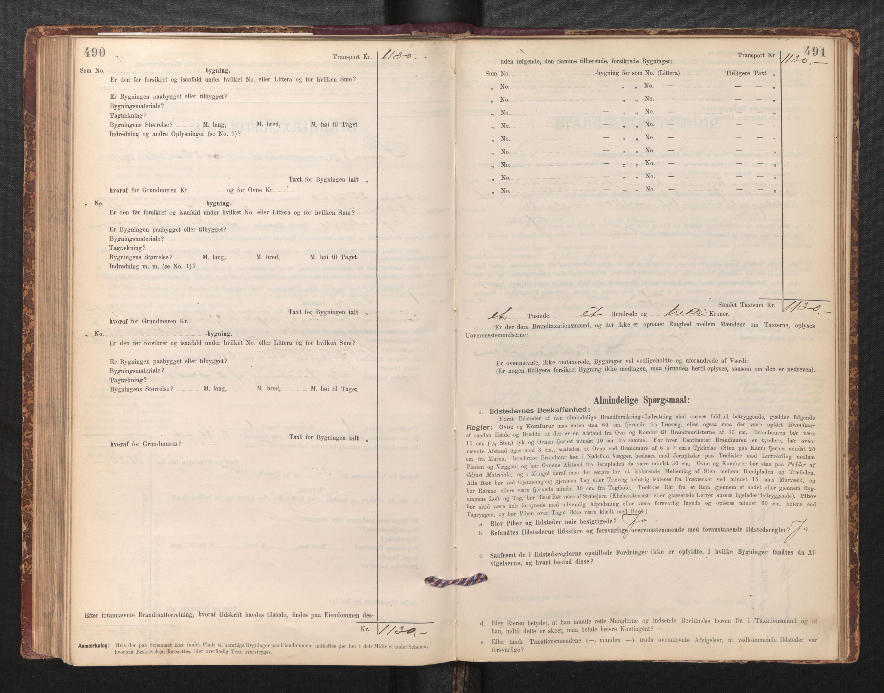 Lensmannen i Sund og Austevoll, AV/SAB-A-35201/0012/L0003: Branntakstprotokoll, skjematakst, 1894-1917, p. 490-491