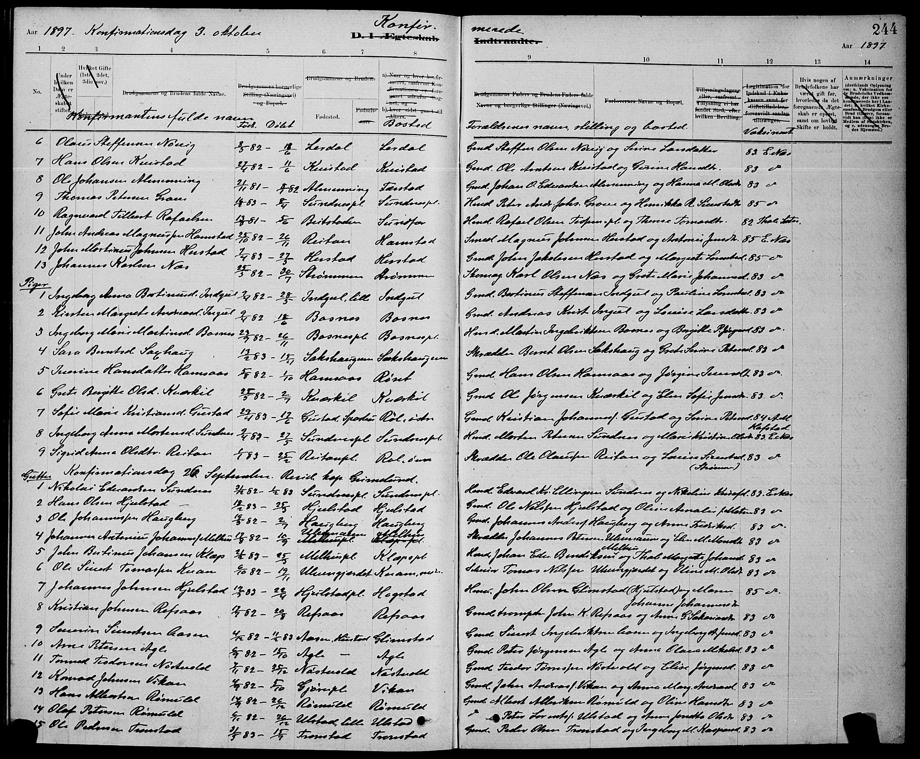 Ministerialprotokoller, klokkerbøker og fødselsregistre - Nord-Trøndelag, SAT/A-1458/730/L0301: Parish register (copy) no. 730C04, 1880-1897, p. 244
