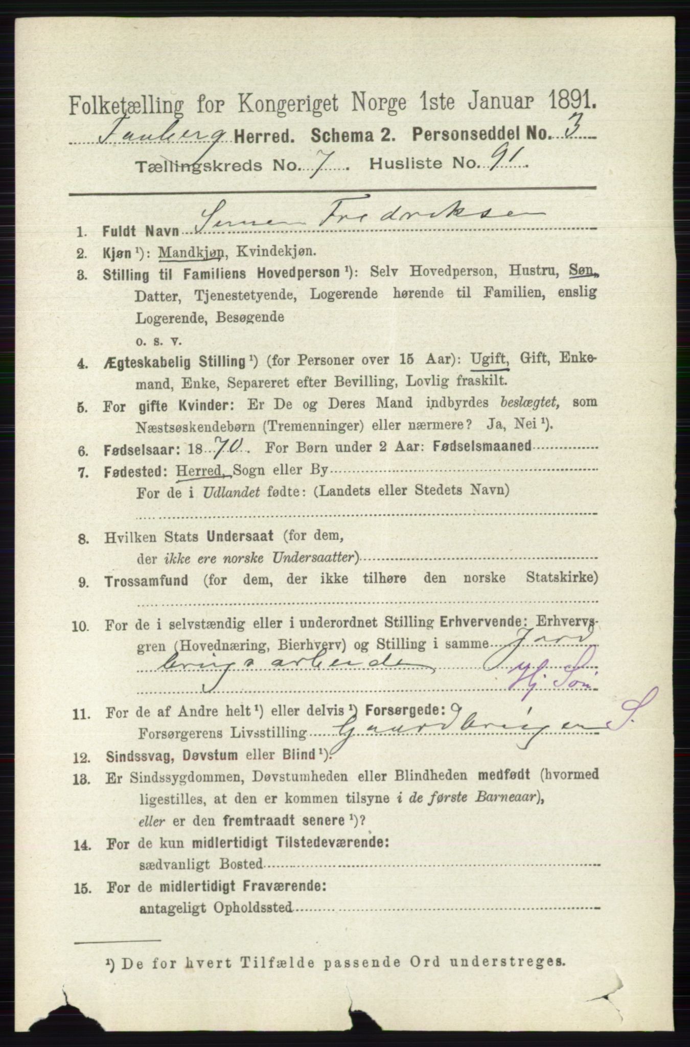 RA, 1891 census for 0524 Fåberg, 1891, p. 3316