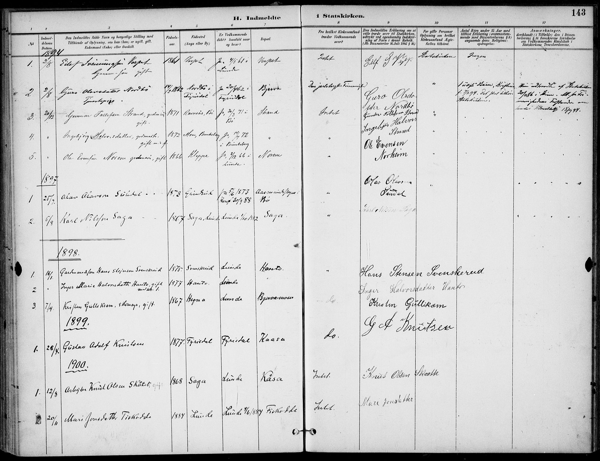 Lunde kirkebøker, SAKO/A-282/F/Fa/L0003: Parish register (official) no. I 3, 1893-1902, p. 143