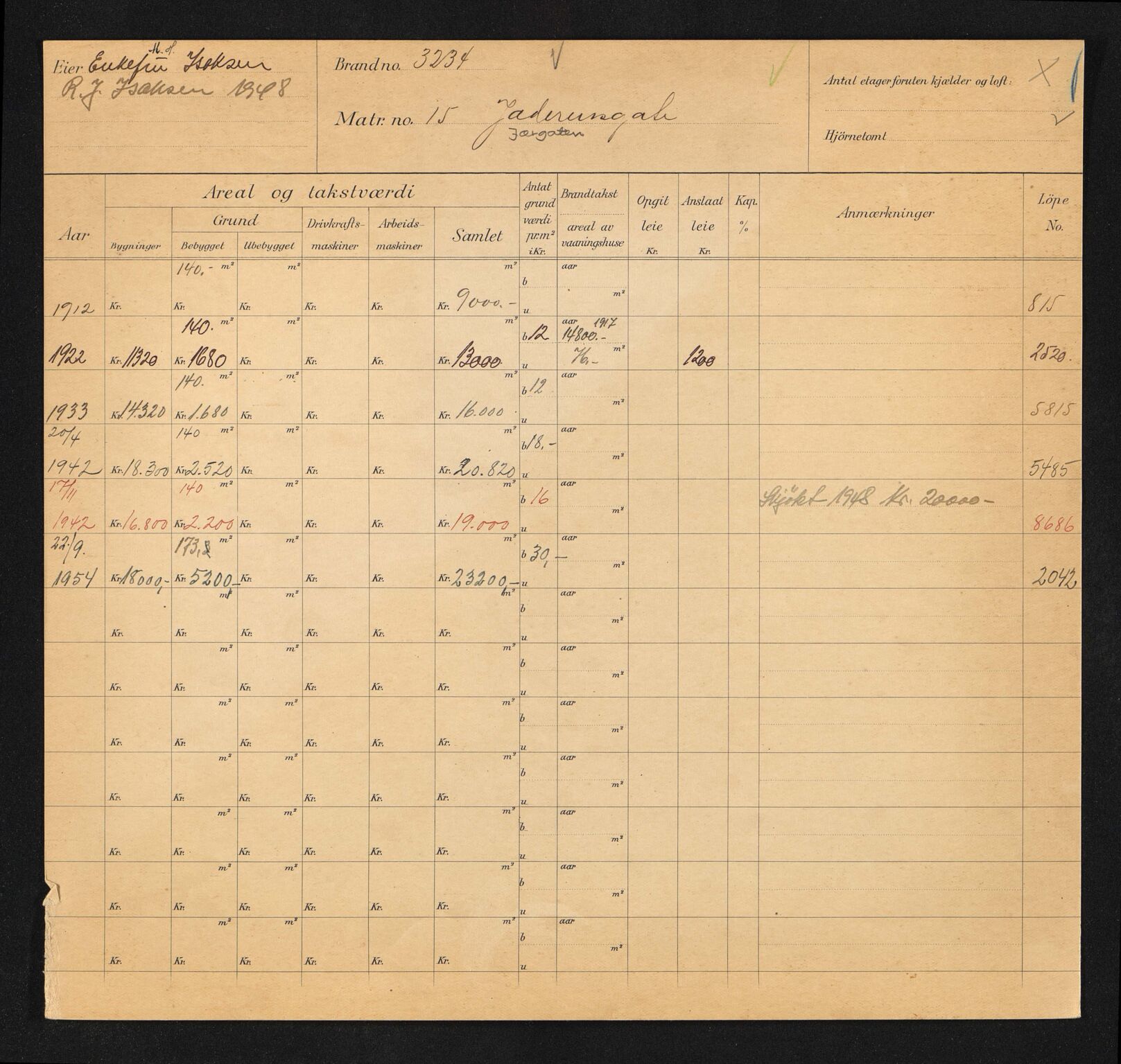 Stavanger kommune. Skattetakstvesenet, BYST/A-0440/F/Fa/Faa/L0021/0008: Skattetakstkort / Jærgata 15 - 46