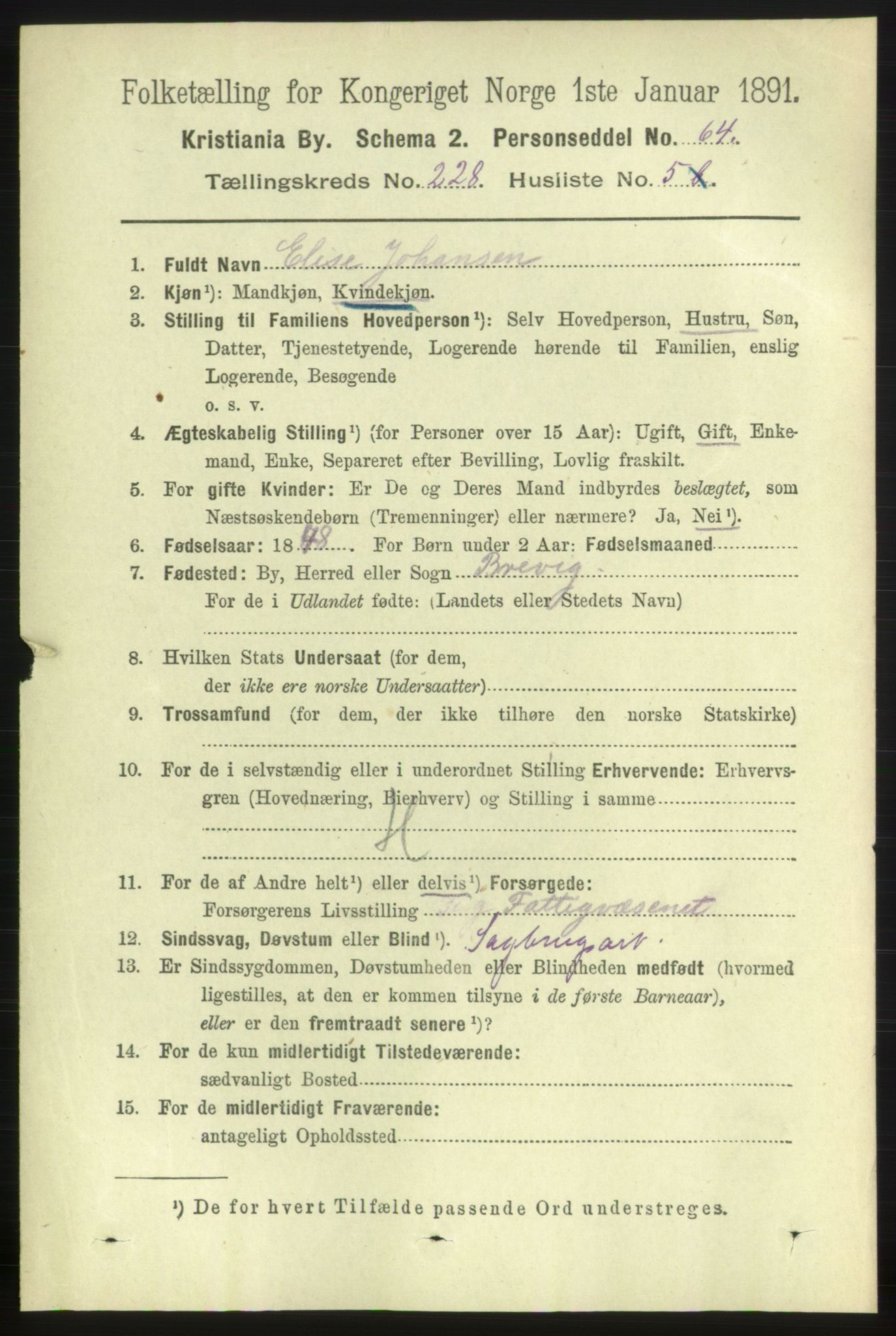 RA, 1891 census for 0301 Kristiania, 1891, p. 139497