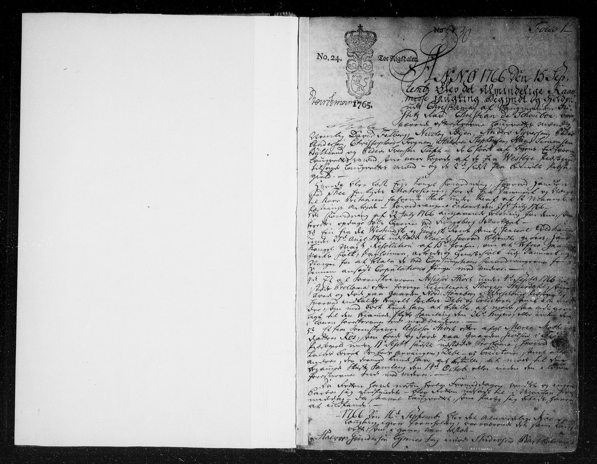 Christiania lagting, AV/SAO-A-11131/F/Fa/L0016: Tingbok, 1766-1776, p. 0b-1a