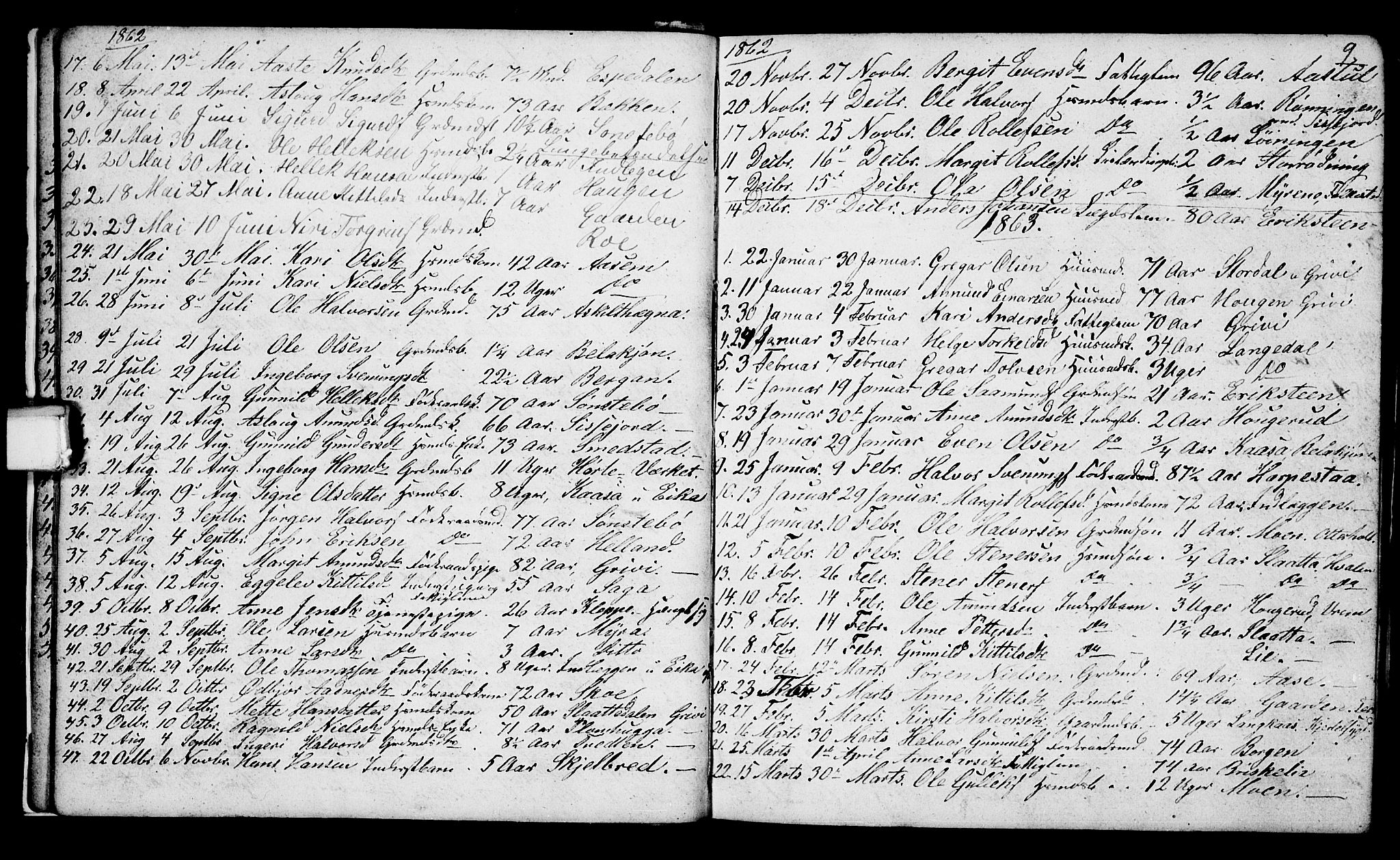 Bø kirkebøker, SAKO/A-257/G/Ga/L0002: Parish register (copy) no. 2, 1853-1866, p. 9