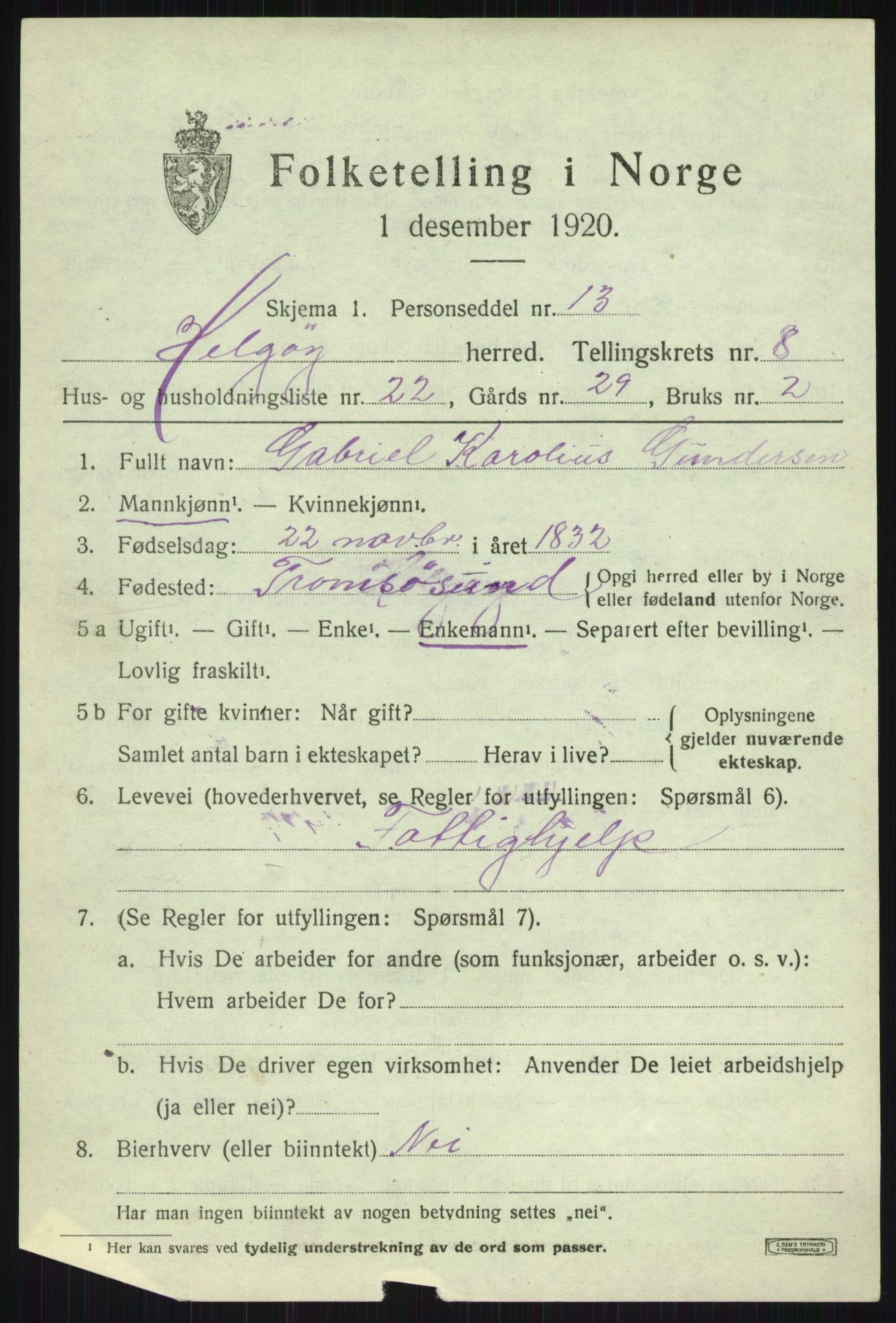 SATØ, 1920 census for Helgøy, 1920, p. 3190