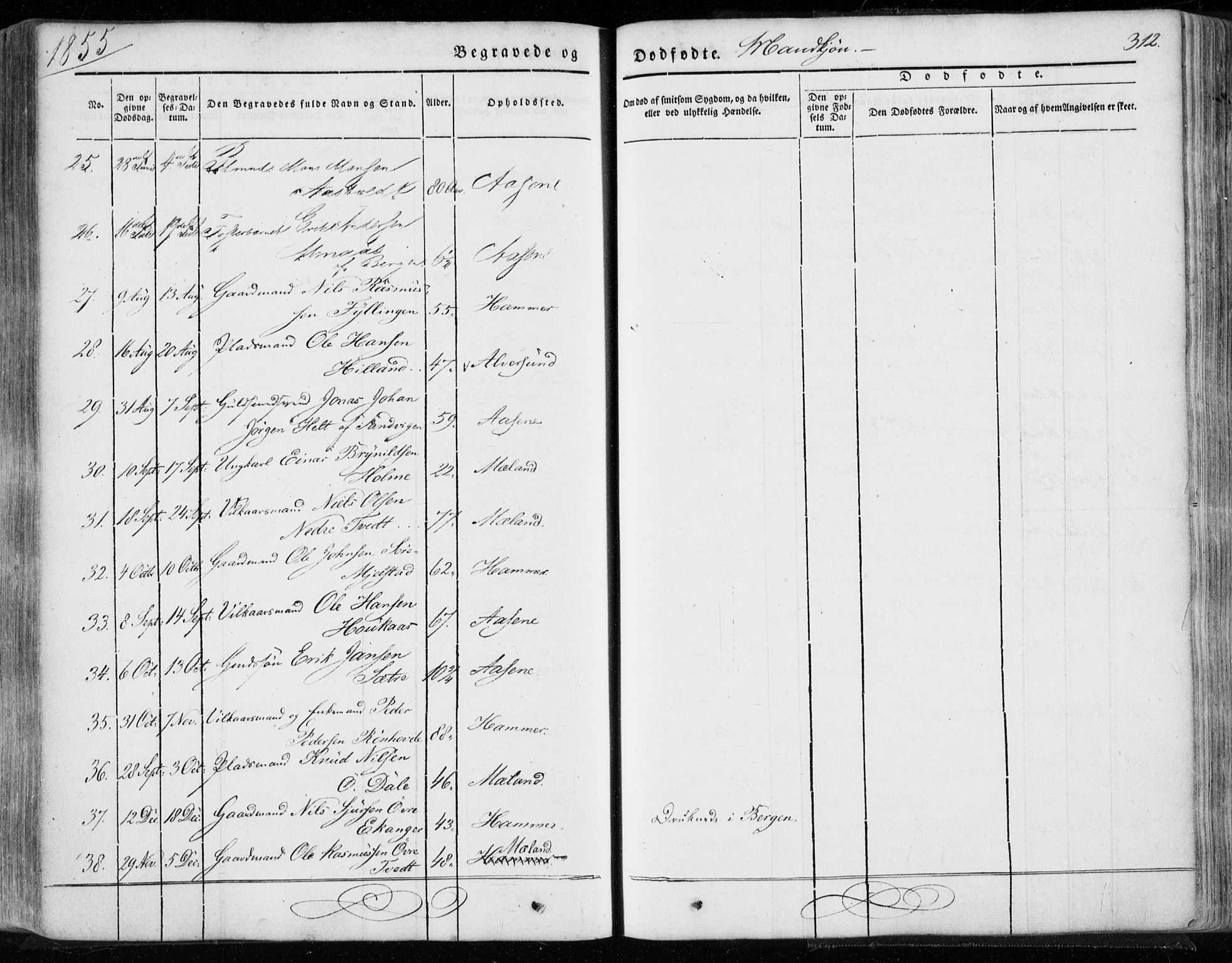 Hamre sokneprestembete, SAB/A-75501/H/Ha/Haa/Haaa/L0013: Parish register (official) no. A 13, 1846-1857, p. 312