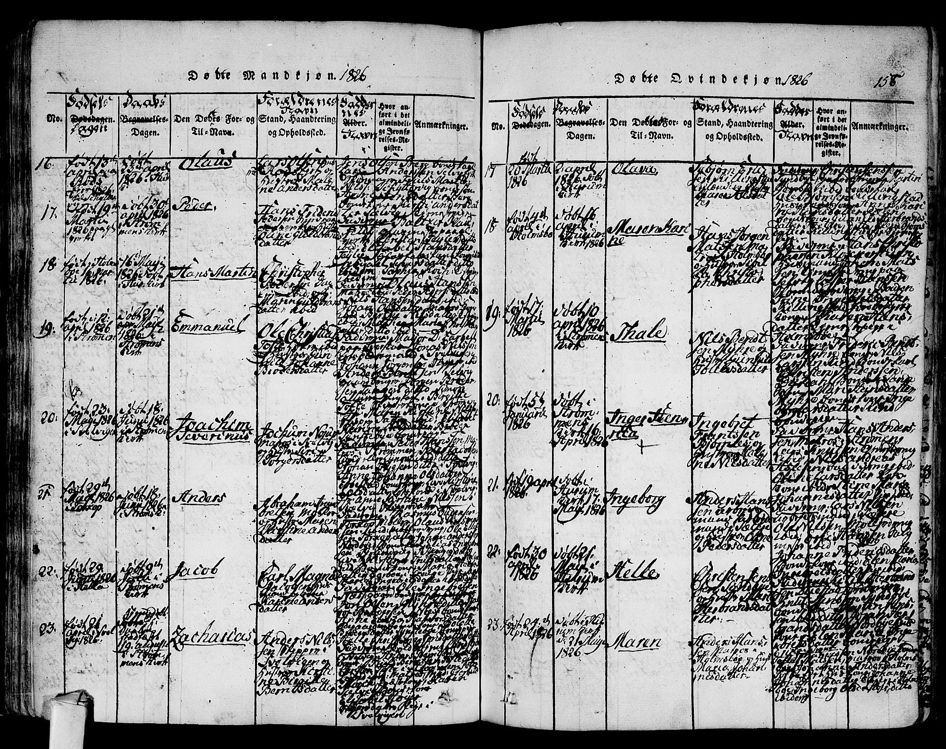 Hurum kirkebøker, AV/SAKO-A-229/F/Fa/L0009: Parish register (official) no. 9, 1816-1826, p. 158