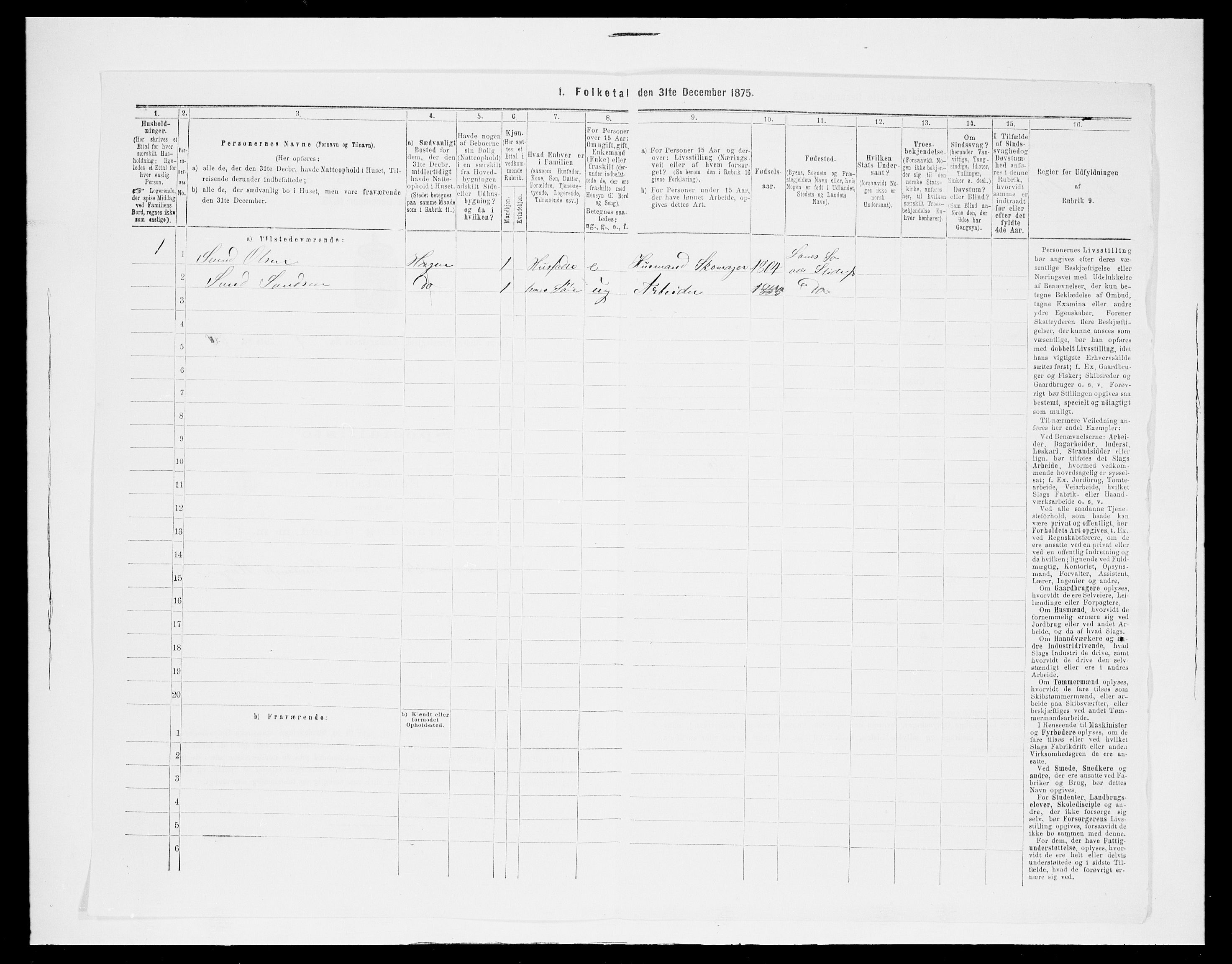 SAH, 1875 census for 0543P Vestre Slidre, 1875, p. 186