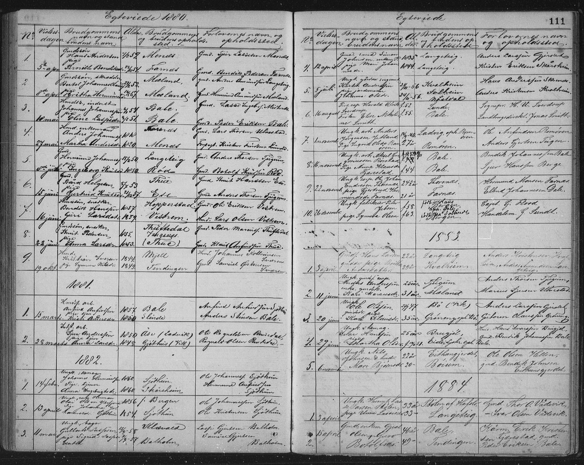 Balestrand sokneprestembete, SAB/A-79601/H/Hab/Haba/L0002: Parish register (copy) no. A 2, 1880-1919, p. 111