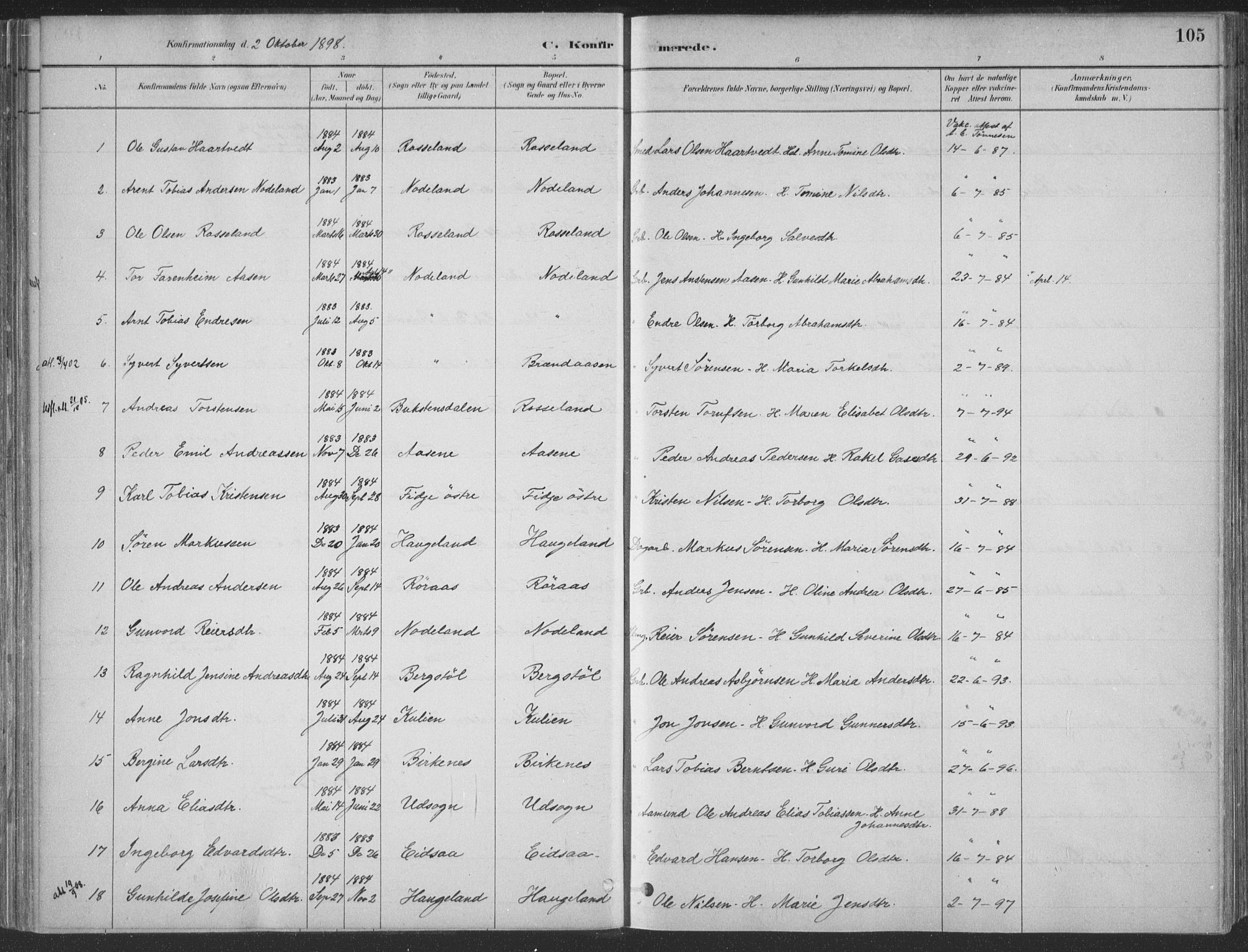 Søgne sokneprestkontor, SAK/1111-0037/F/Fa/Faa/L0003: Parish register (official) no. A 3, 1883-1910, p. 105