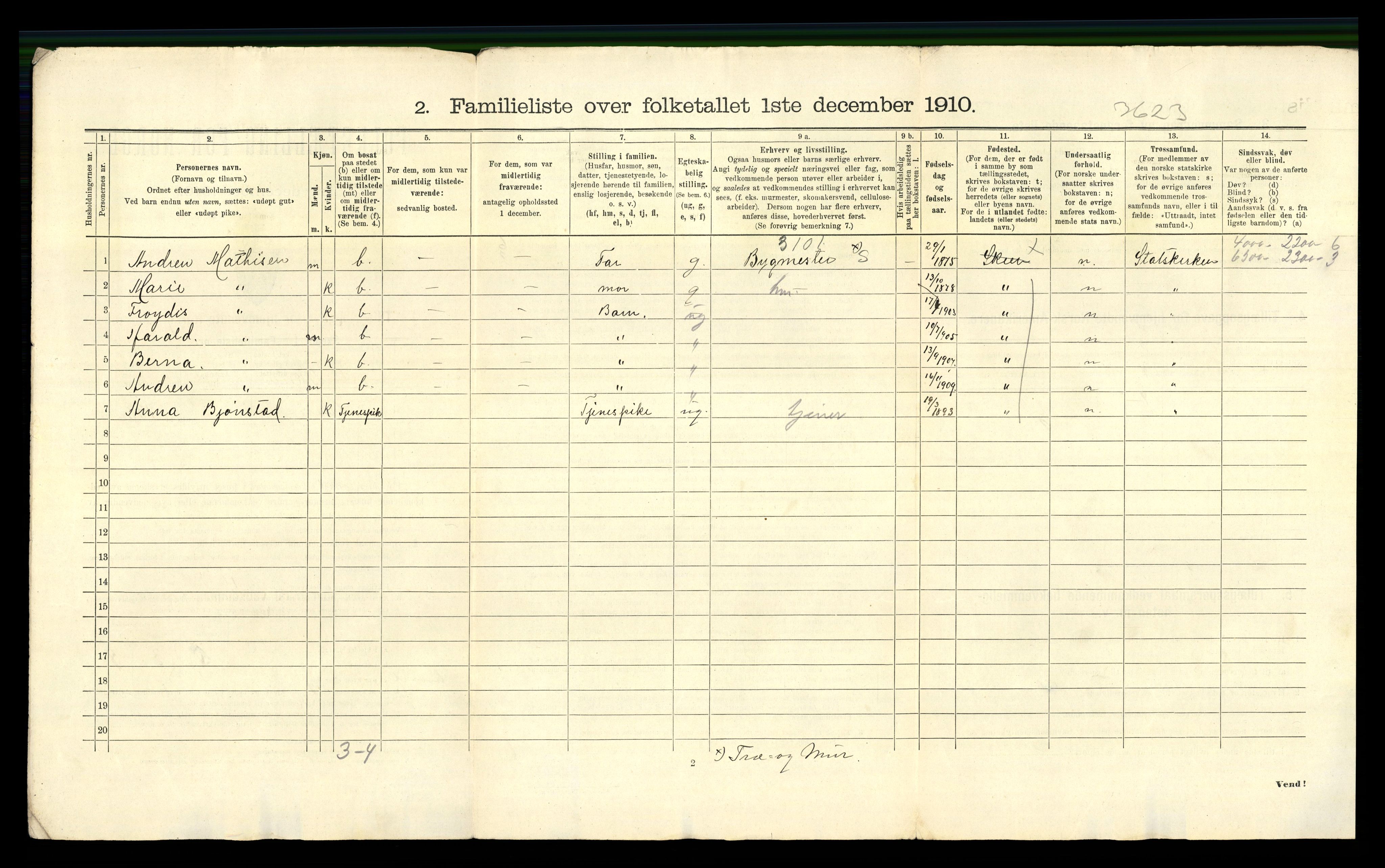 RA, 1910 census for Skien, 1910, p. 5889