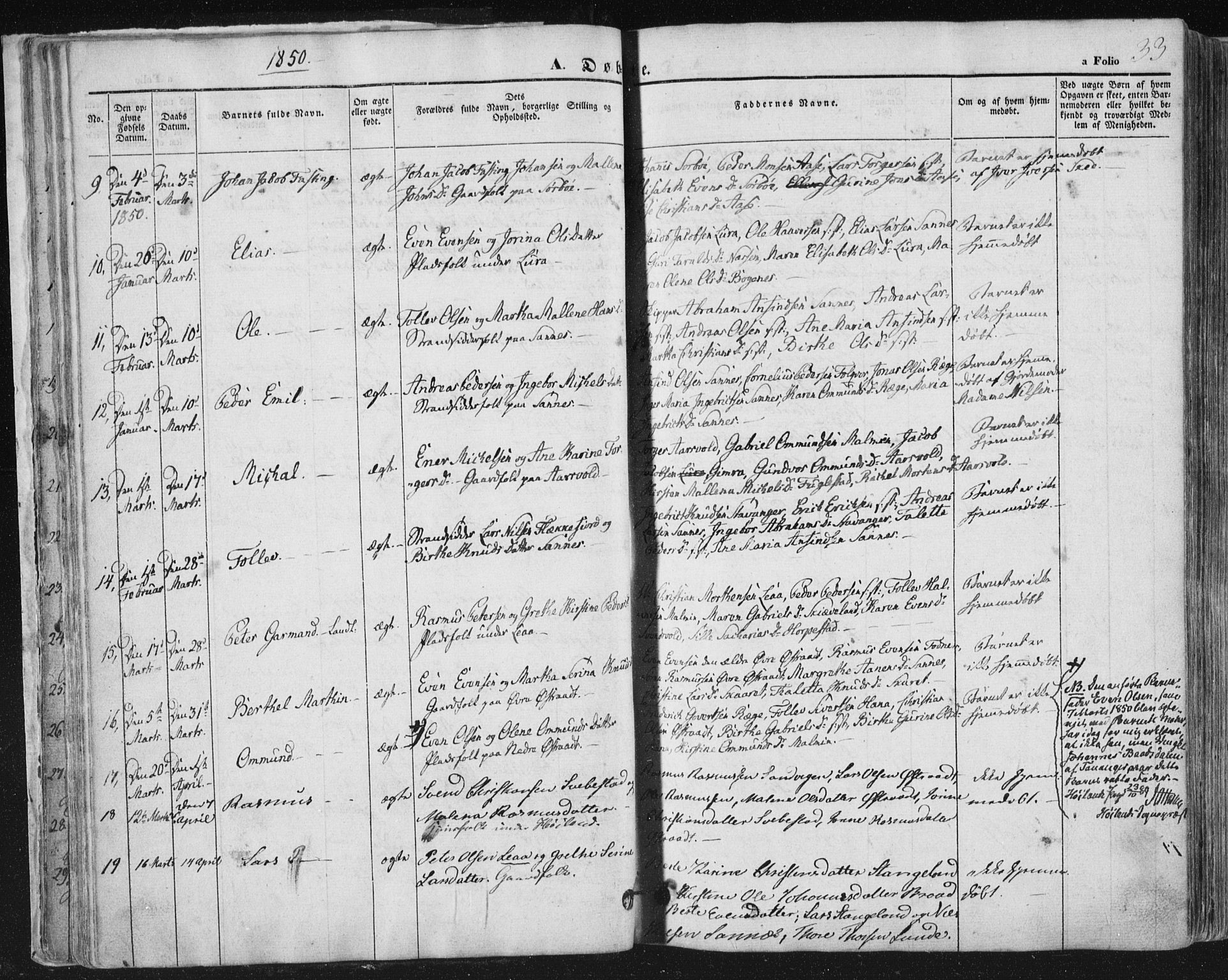 Høyland sokneprestkontor, SAST/A-101799/001/30BA/L0008: Parish register (official) no. A 8, 1841-1856, p. 33