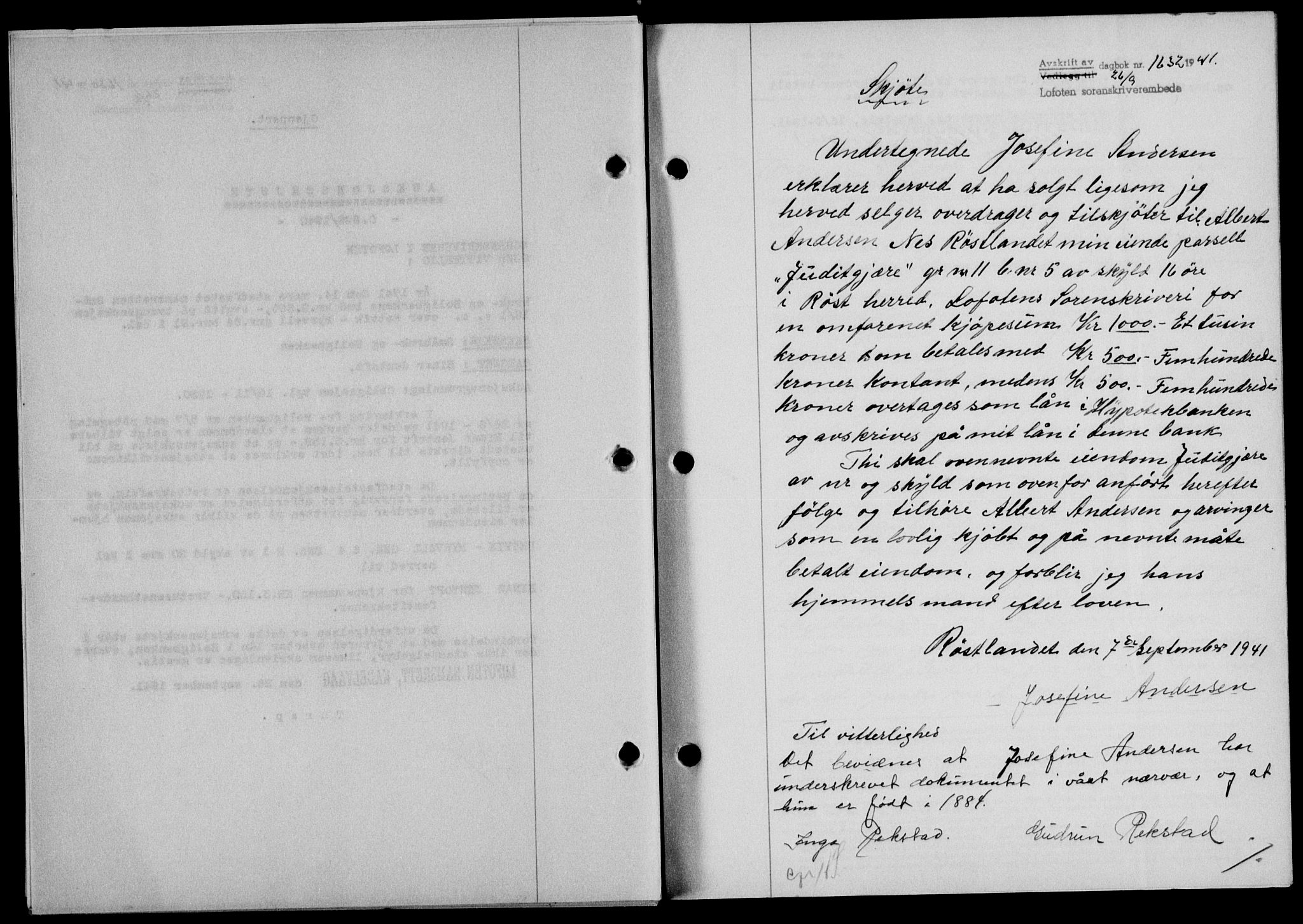 Lofoten sorenskriveri, SAT/A-0017/1/2/2C/L0008a: Mortgage book no. 8a, 1940-1941, Diary no: : 1632/1941