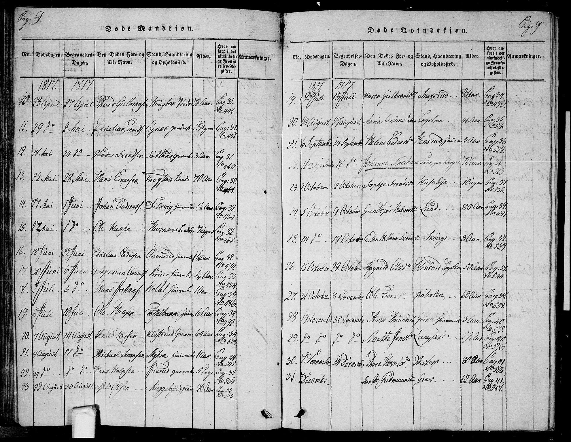 Trøgstad prestekontor Kirkebøker, AV/SAO-A-10925/G/Ga/L0001: Parish register (copy) no. I 1, 1815-1831, p. 9