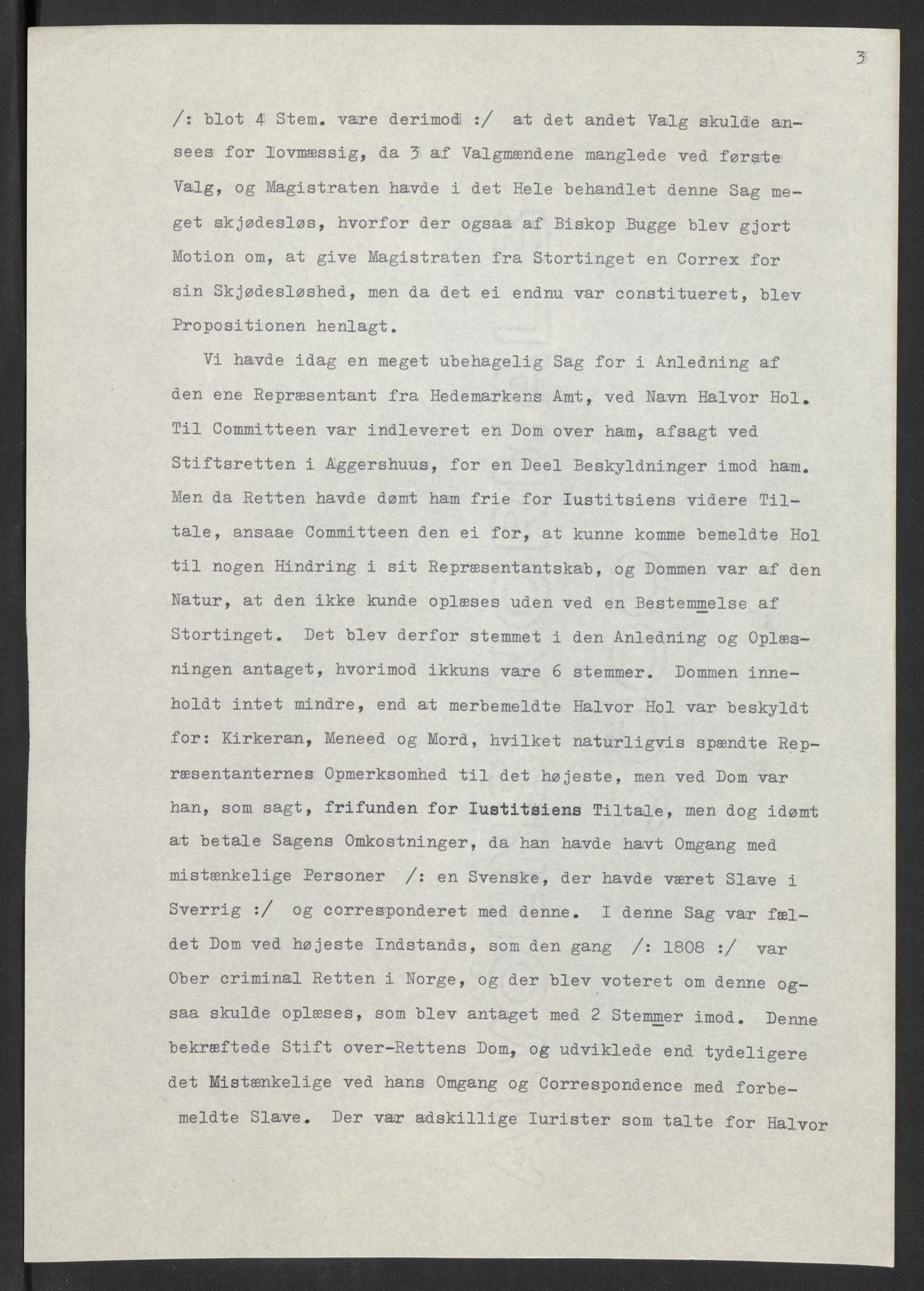 Manuskriptsamlingen, AV/RA-EA-3667/F/L0197: Wetlesen, Hans Jørgen (stortingsmann, ingeniørkaptein); Referat fra Stortinget 1815-1816, 1815-1816, p. 3