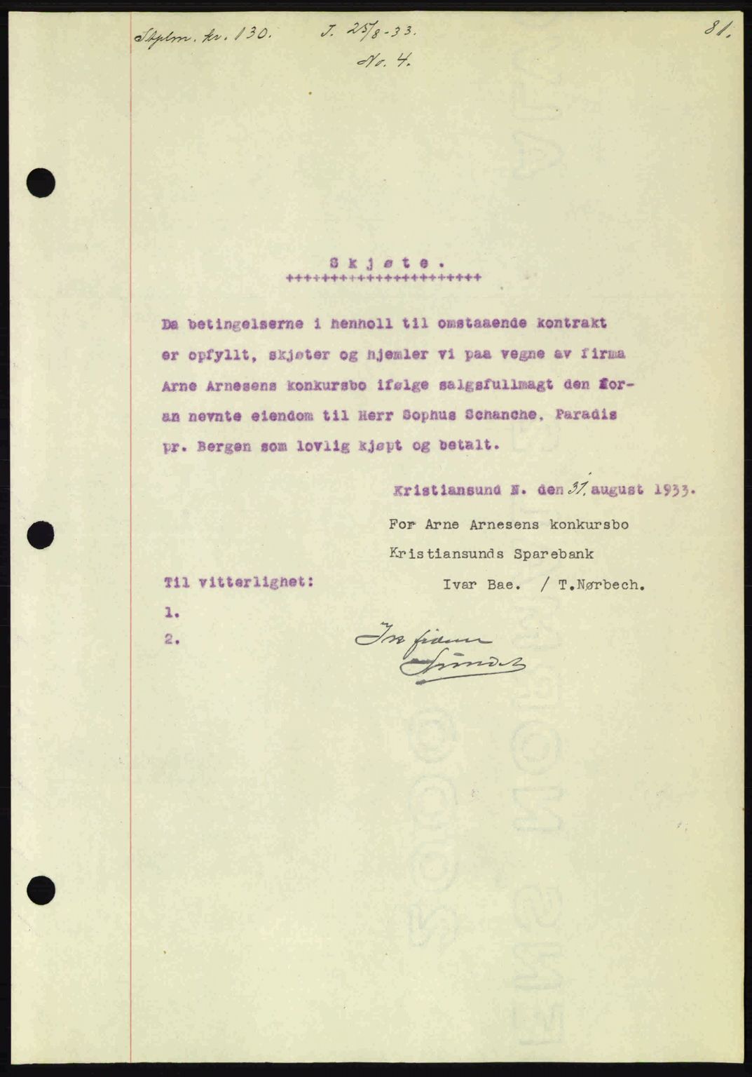 Kristiansund byfogd, AV/SAT-A-4587/A/27: Mortgage book no. 27, 1933-1934, Deed date: 25.08.1933