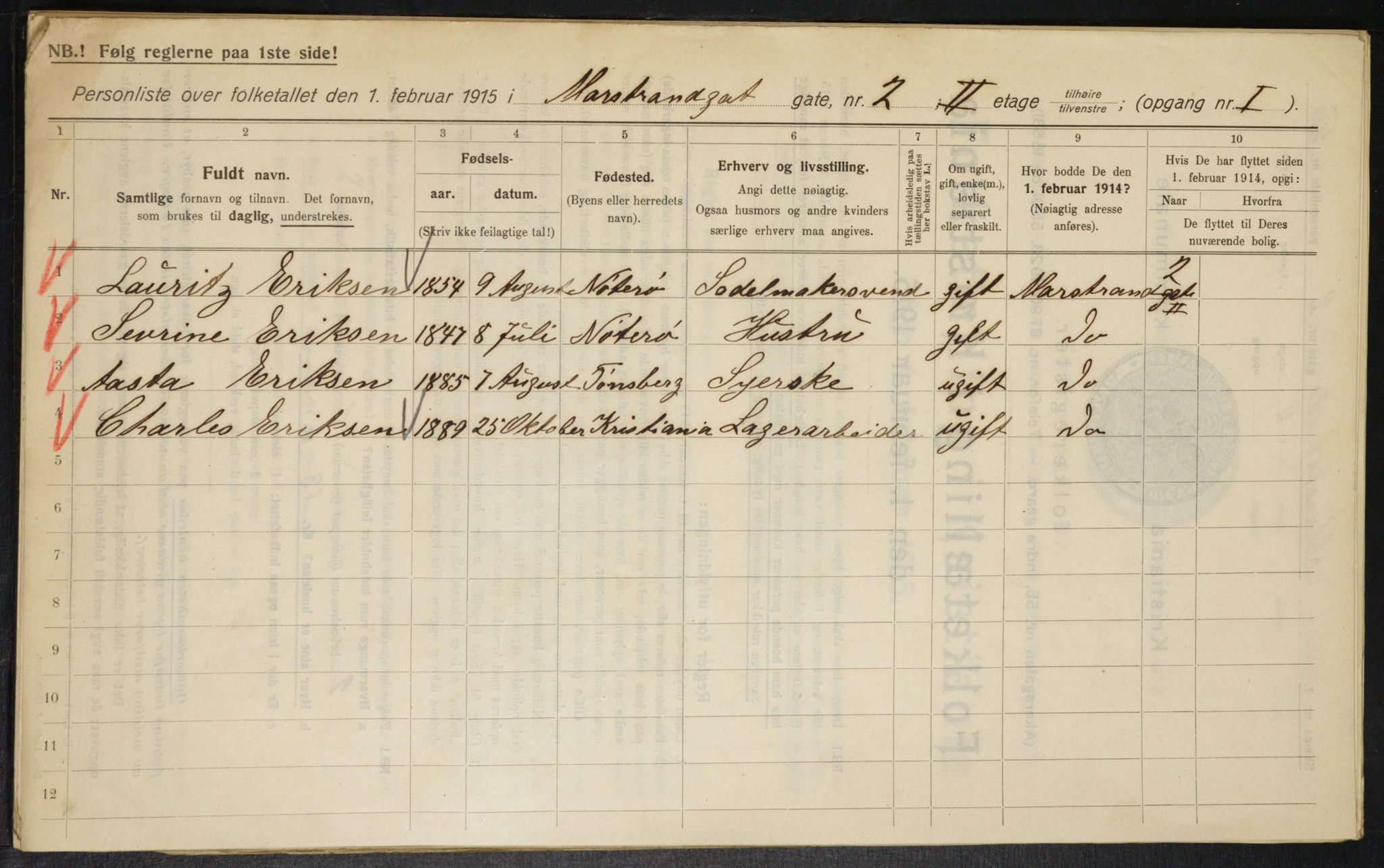 OBA, Municipal Census 1915 for Kristiania, 1915, p. 64093