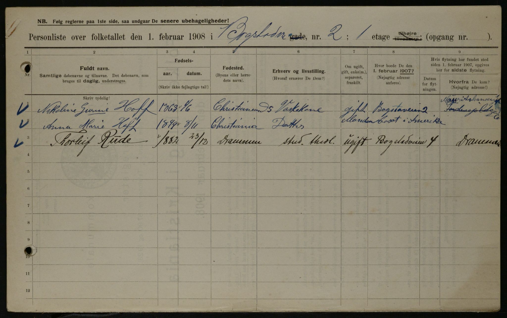 OBA, Municipal Census 1908 for Kristiania, 1908, p. 6613