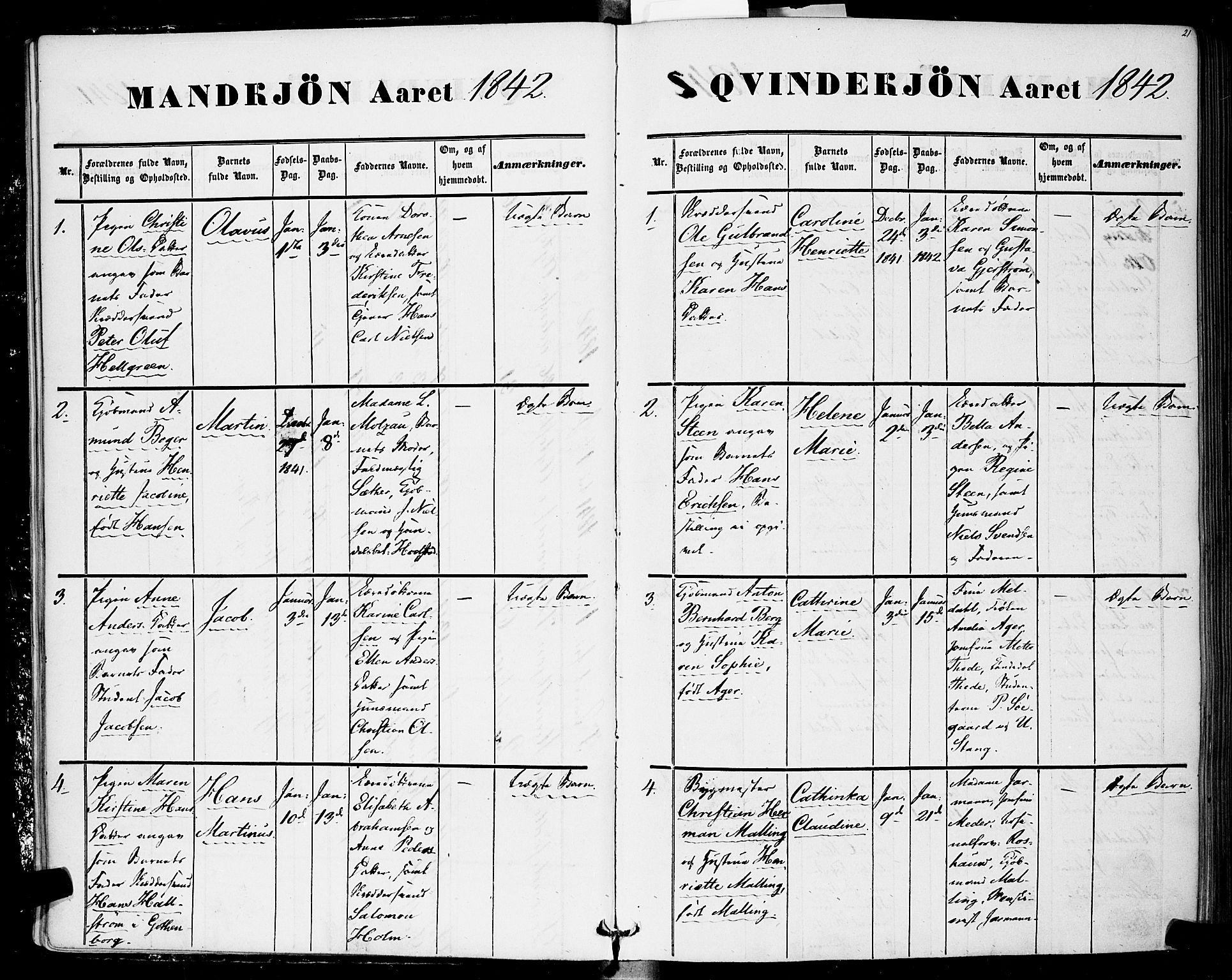 Rikshospitalet prestekontor Kirkebøker, AV/SAO-A-10309b/F/L0003: Parish register (official) no. 3, 1841-1853, p. 21