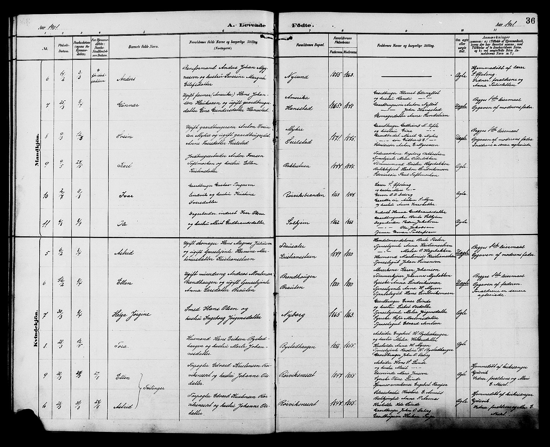 Ringebu prestekontor, AV/SAH-PREST-082/H/Ha/Hab/L0007: Parish register (copy) no. 7, 1890-1910, p. 36