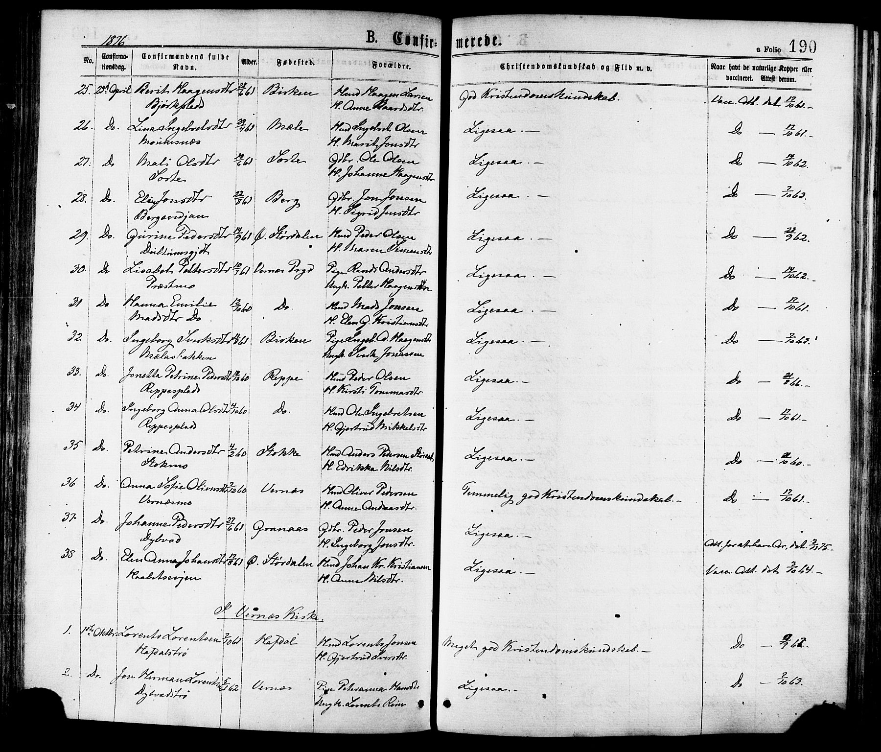 Ministerialprotokoller, klokkerbøker og fødselsregistre - Nord-Trøndelag, AV/SAT-A-1458/709/L0076: Parish register (official) no. 709A16, 1871-1879, p. 190