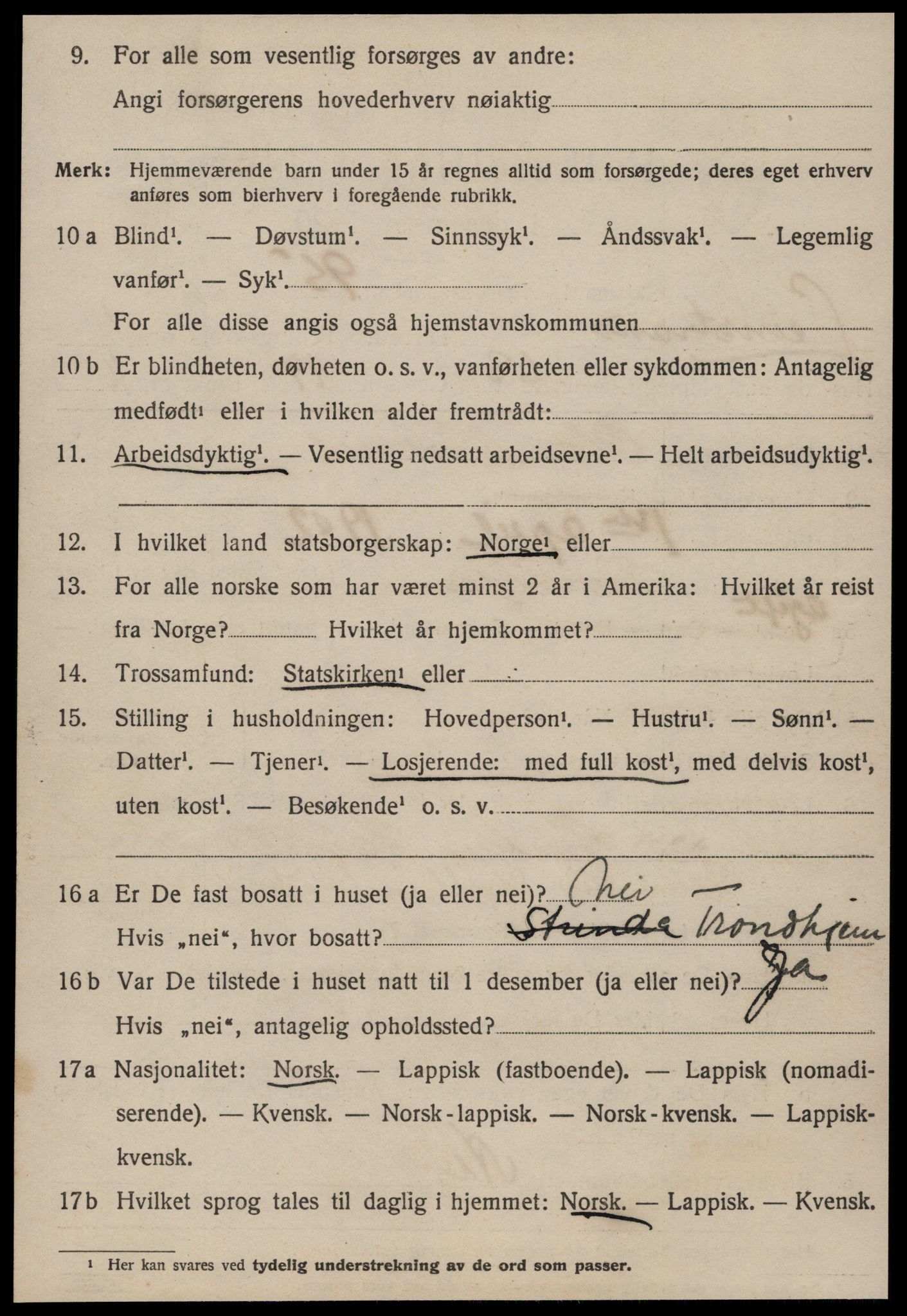 SAT, 1920 census for Leinstrand, 1920, p. 1556