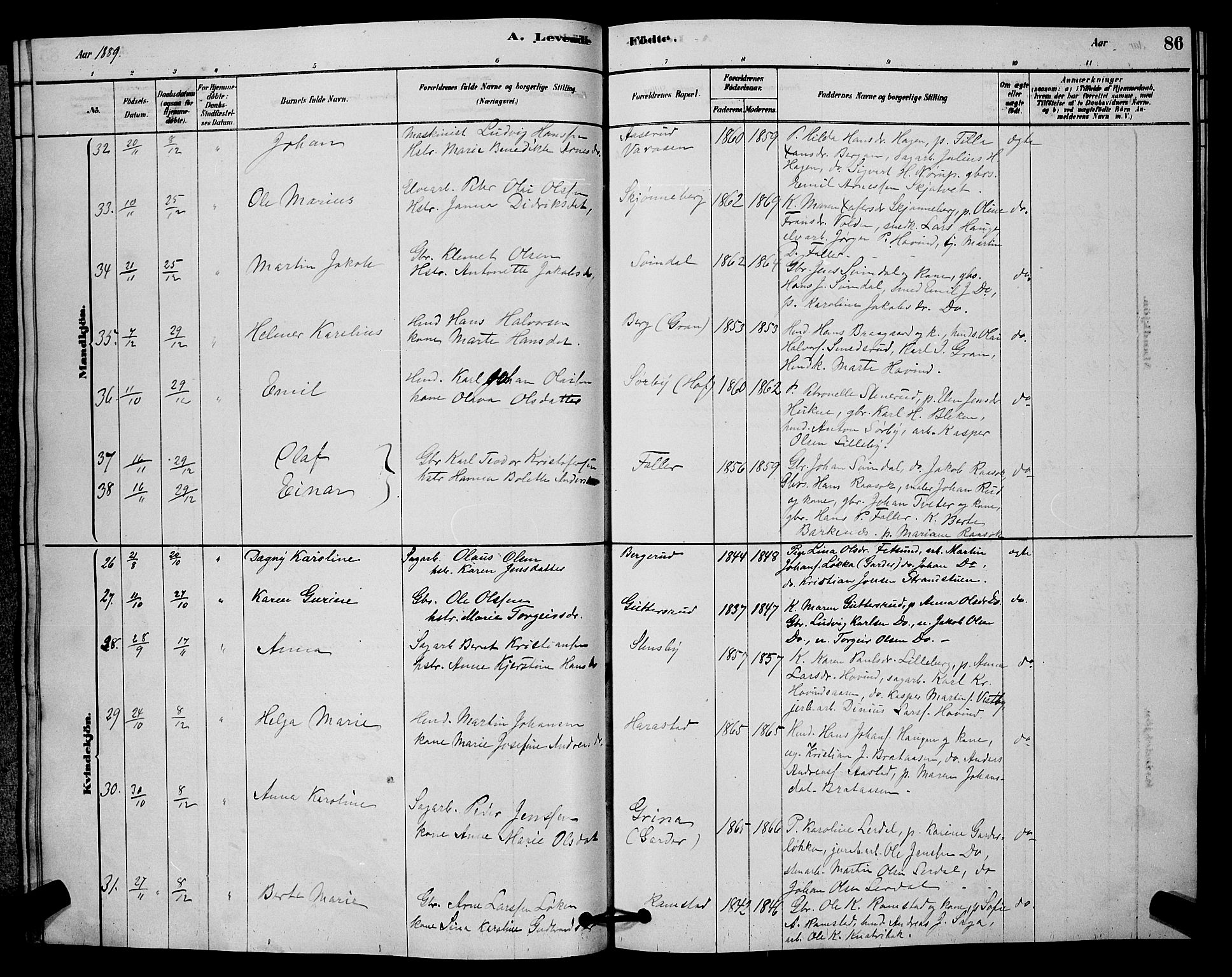 Fet prestekontor Kirkebøker, AV/SAO-A-10370a/G/Ga/L0006: Parish register (copy) no. I 6, 1878-1891, p. 86