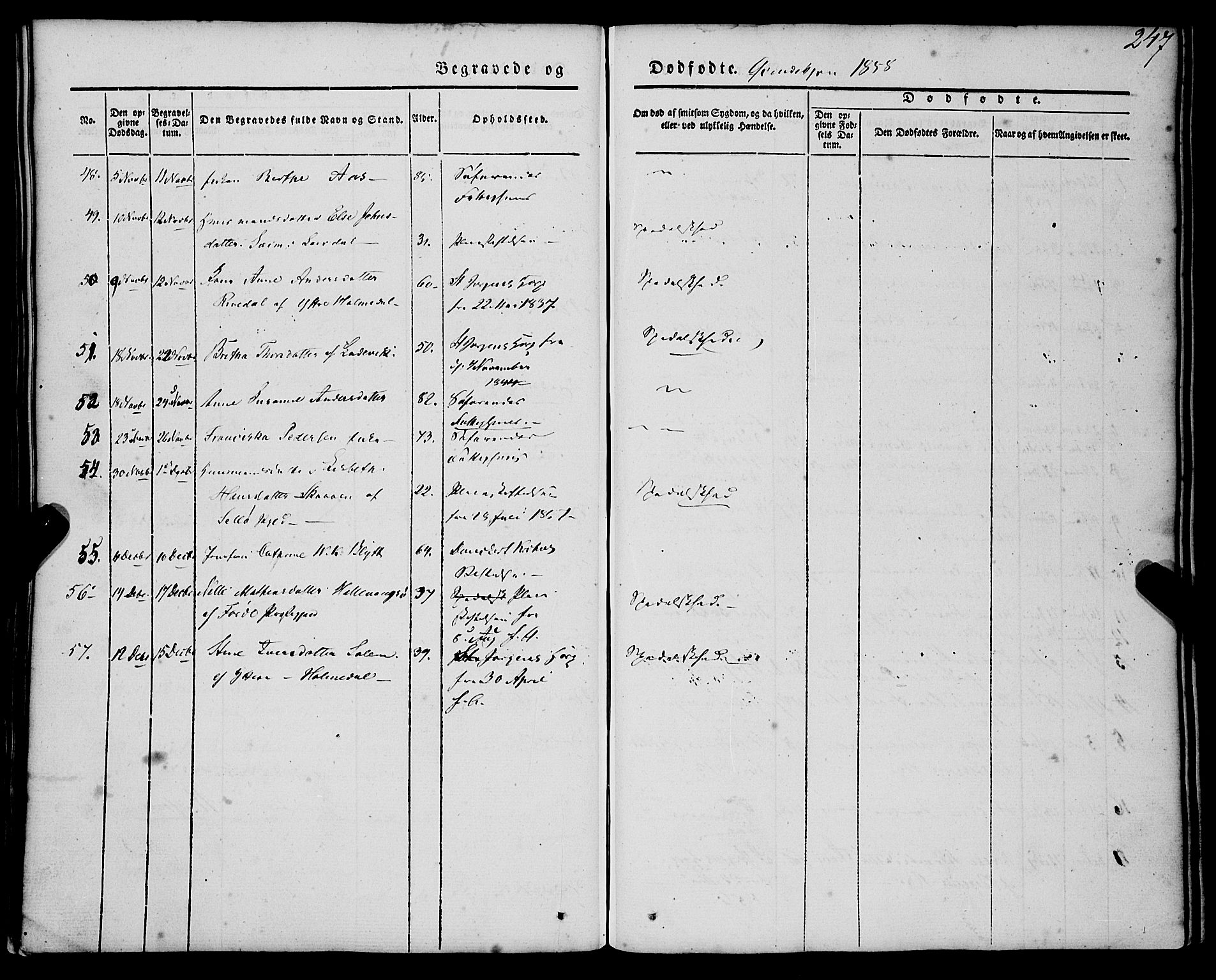 St. Jørgens hospital og Årstad sokneprestembete, AV/SAB-A-99934: Parish register (official) no. A 4, 1844-1863, p. 247