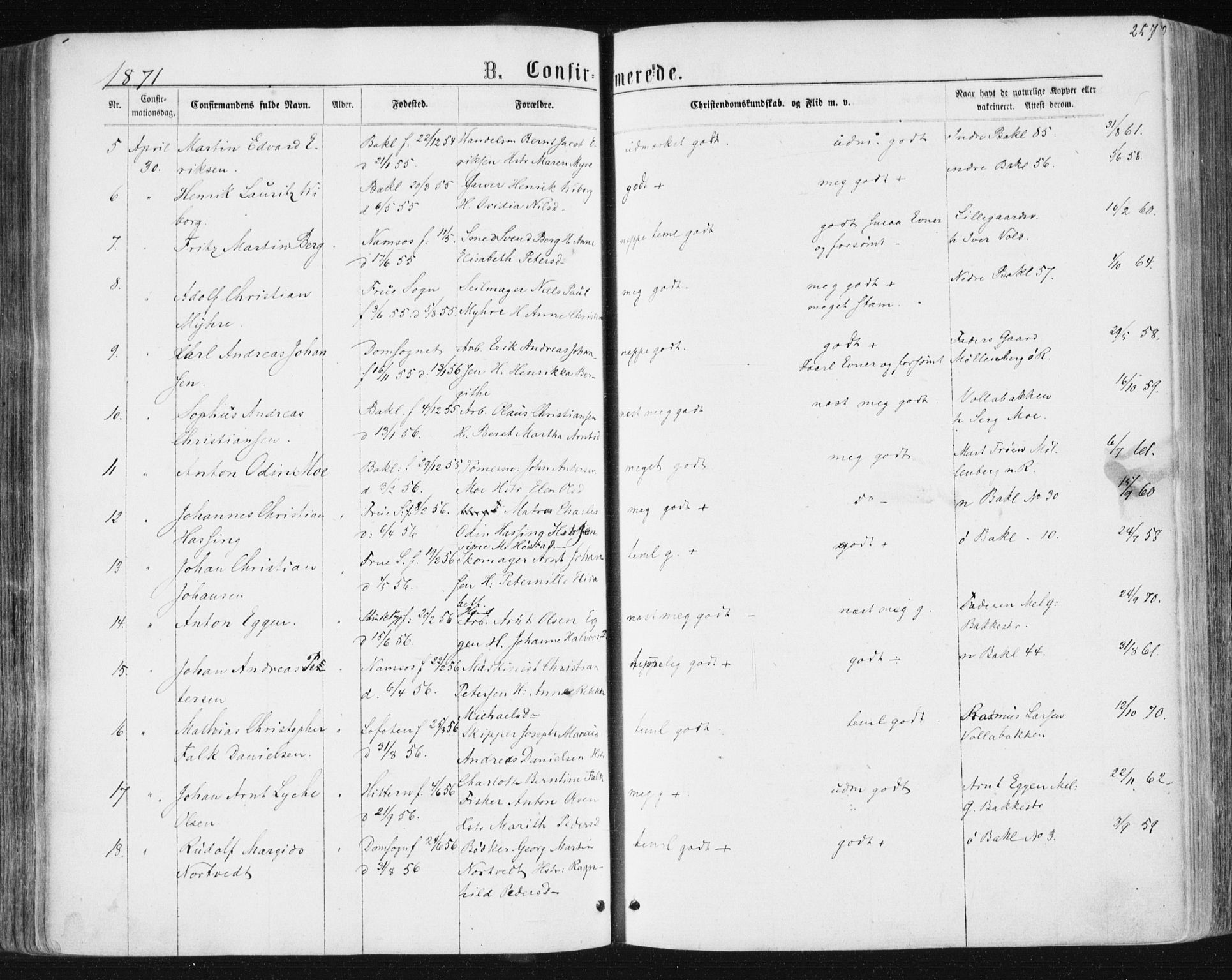 Ministerialprotokoller, klokkerbøker og fødselsregistre - Sør-Trøndelag, AV/SAT-A-1456/604/L0186: Parish register (official) no. 604A07, 1866-1877, p. 257