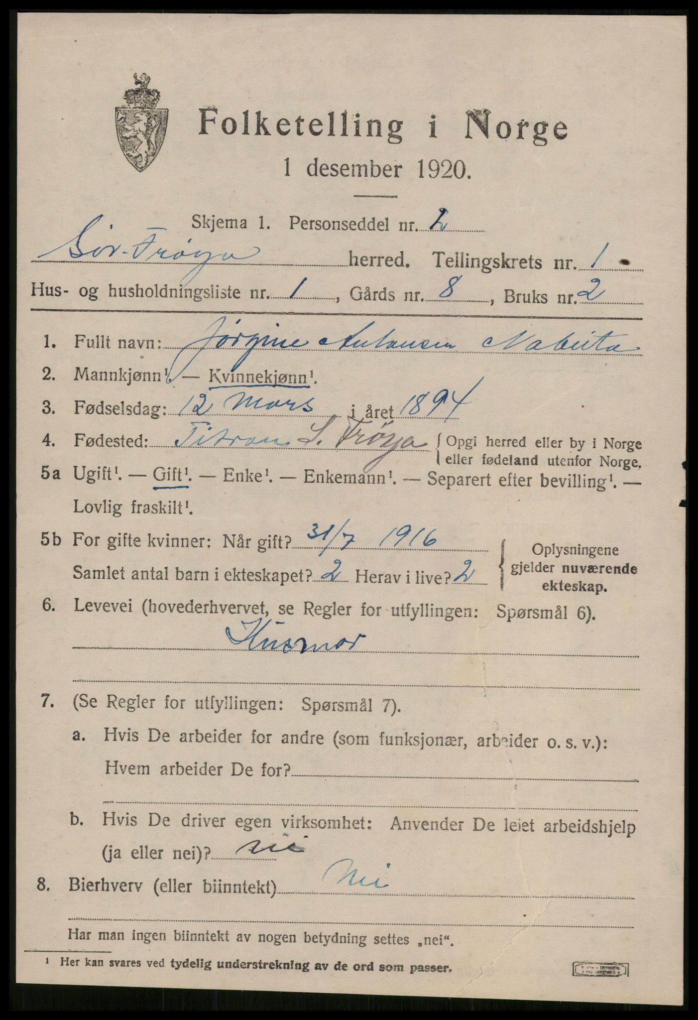 SAT, 1920 census for Sør-Frøya, 1920, p. 787