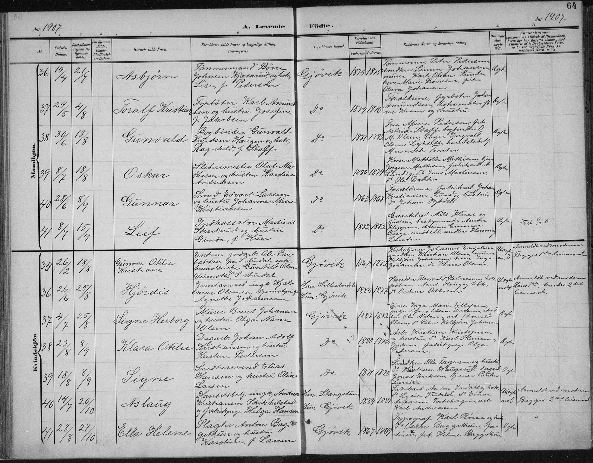 Vardal prestekontor, AV/SAH-PREST-100/H/Ha/Haa/L0013: Parish register (official) no. 13, 1901-1911, p. 64