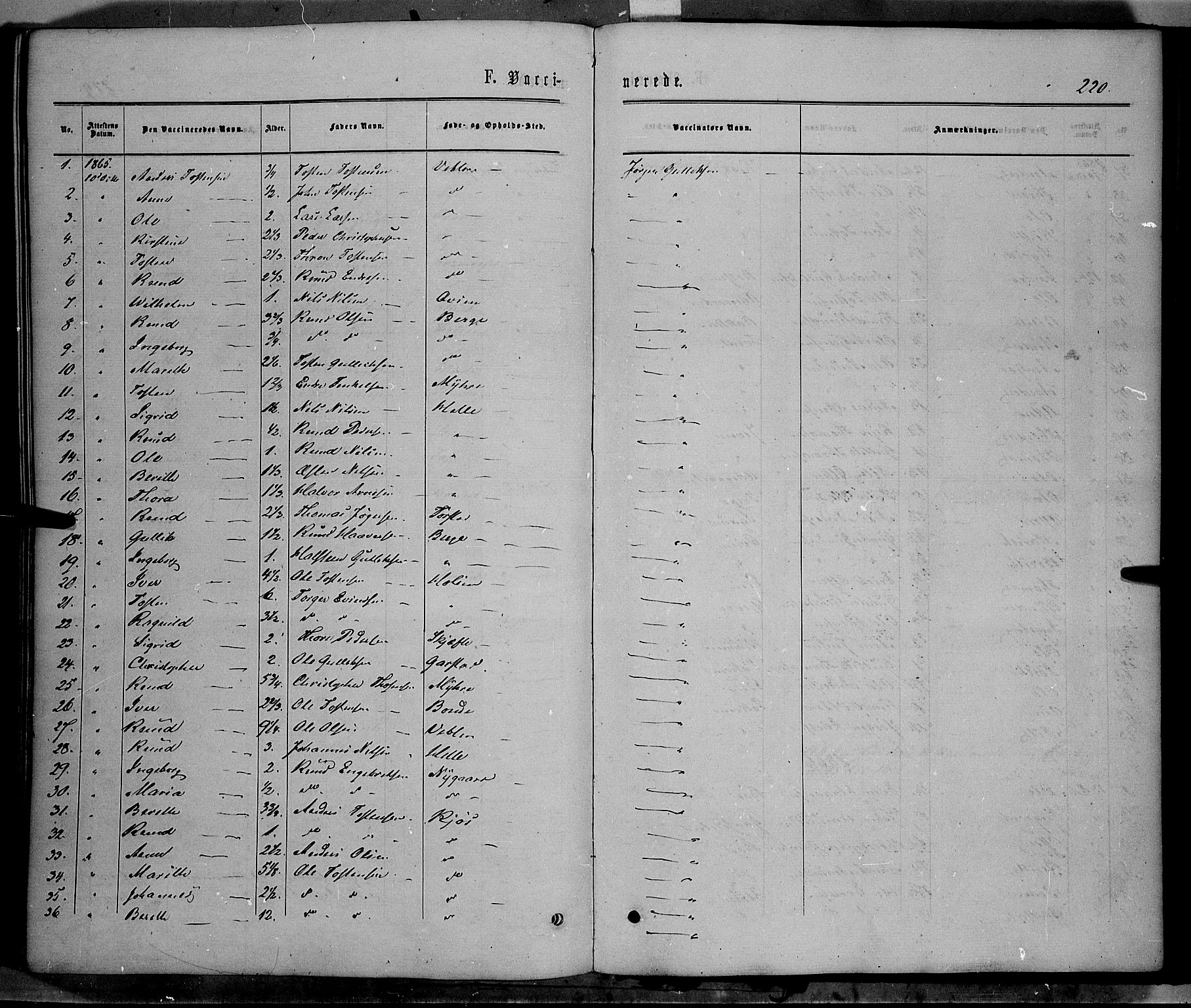 Vang prestekontor, Valdres, SAH/PREST-140/H/Ha/L0007: Parish register (official) no. 7, 1865-1881, p. 220
