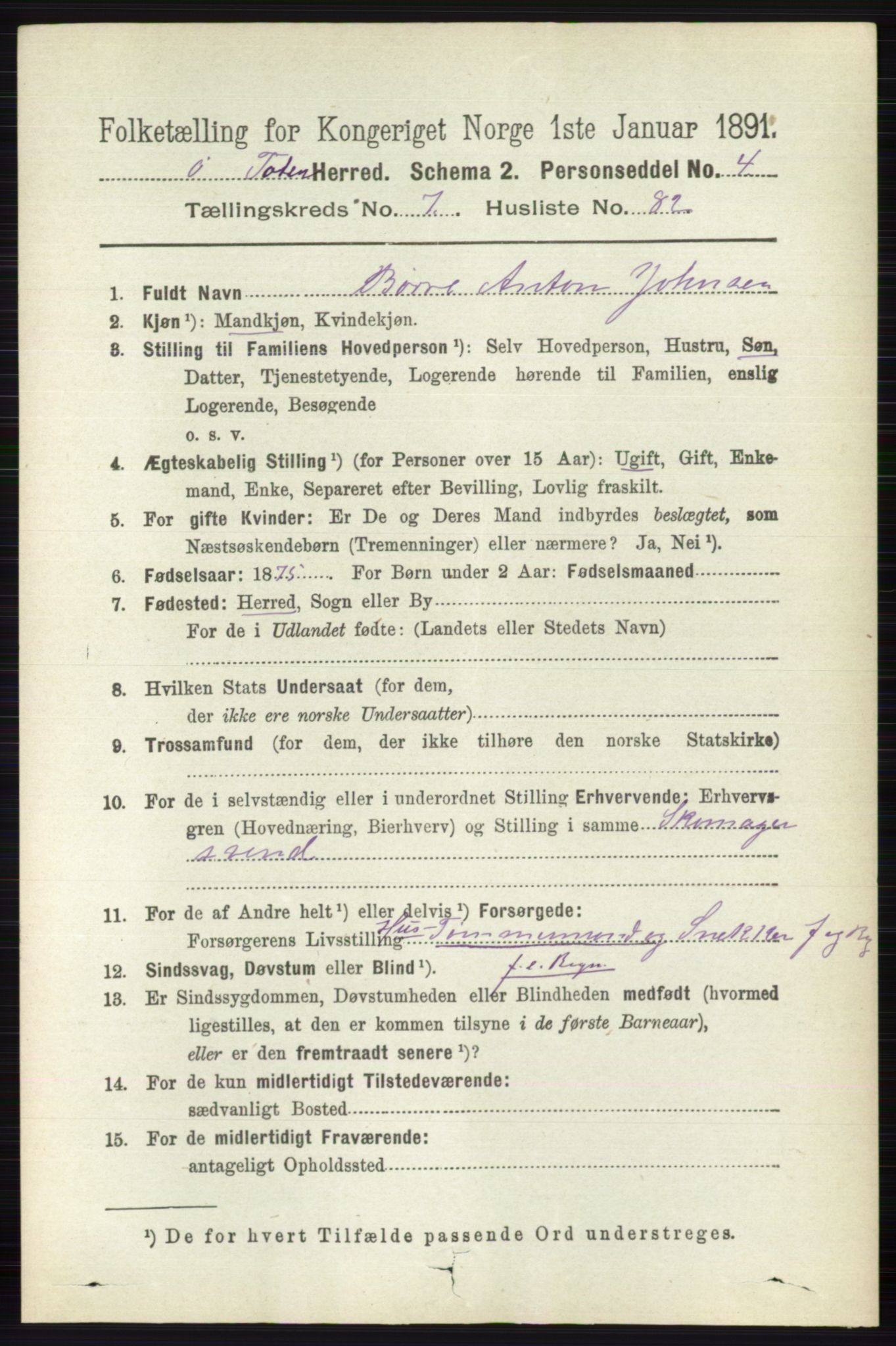 RA, 1891 census for 0528 Østre Toten, 1891, p. 4913