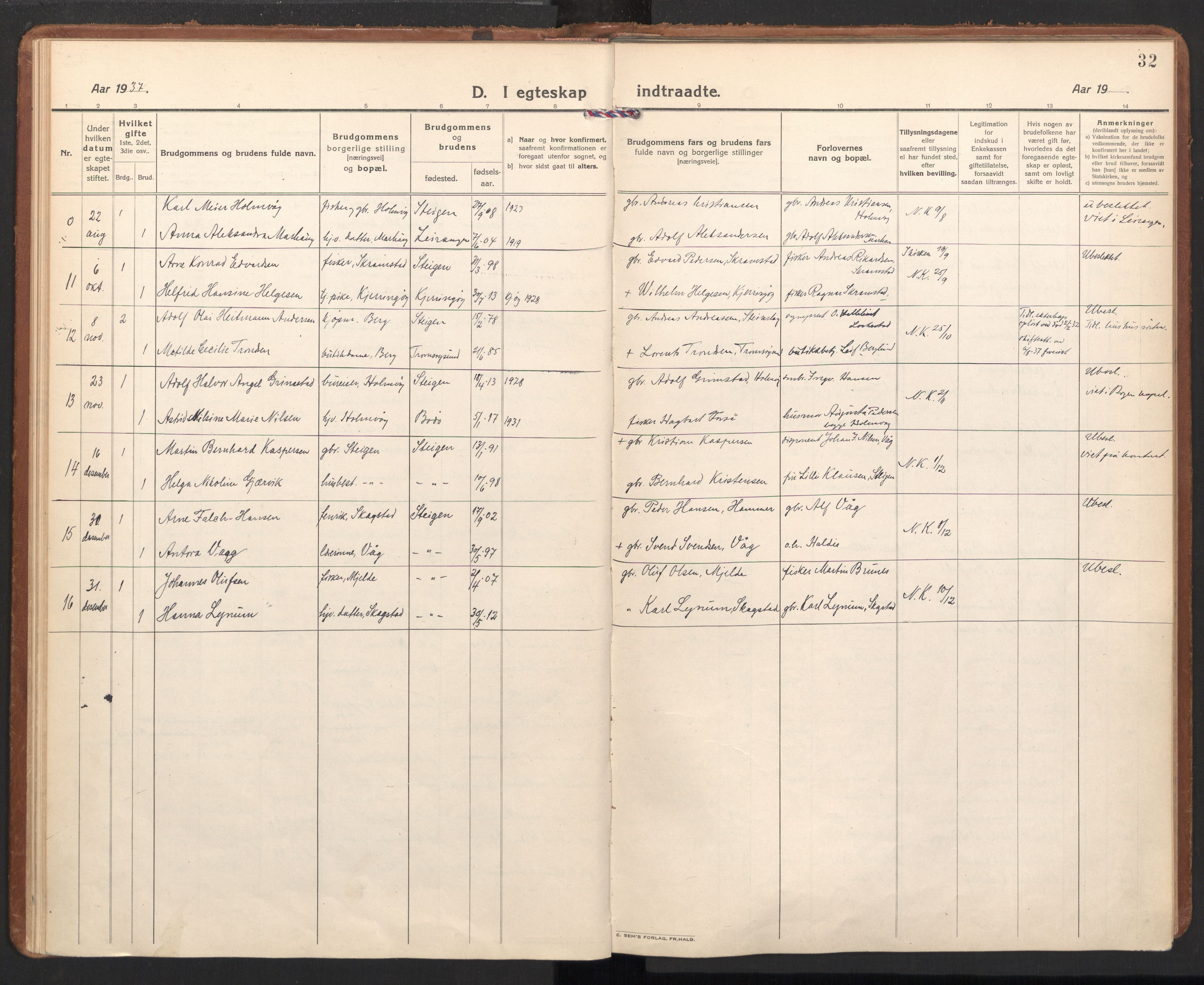 Ministerialprotokoller, klokkerbøker og fødselsregistre - Nordland, SAT/A-1459/855/L0809: Parish register (official) no. 855A18, 1921-1939, p. 32