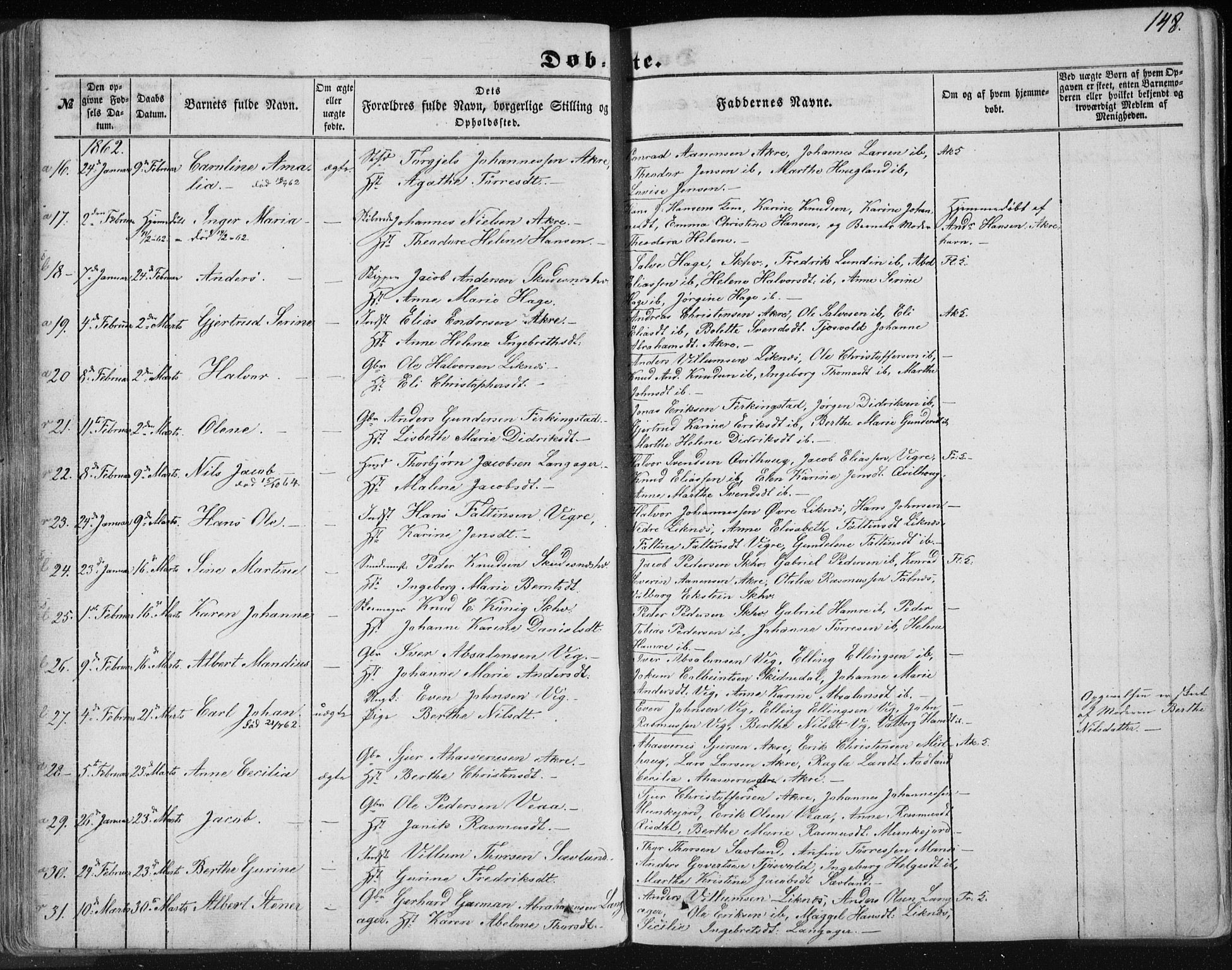 Skudenes sokneprestkontor, SAST/A -101849/H/Ha/Haa/L0004: Parish register (official) no. A 3.1, 1847-1863, p. 148
