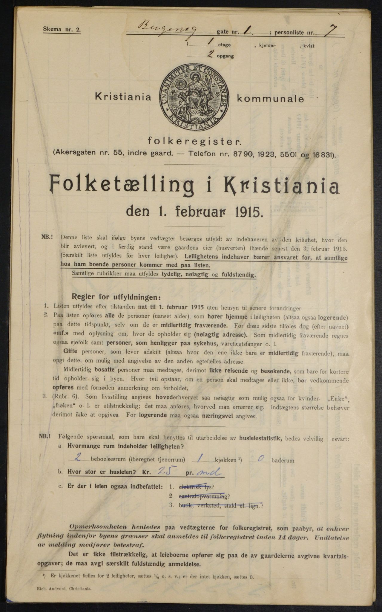 OBA, Municipal Census 1915 for Kristiania, 1915, p. 3755