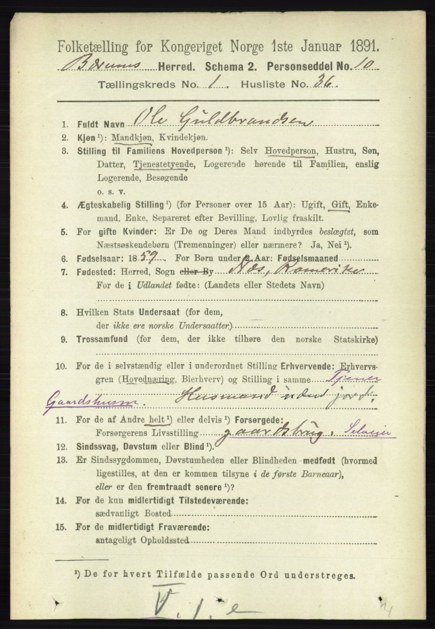 RA, 1891 census for 0219 Bærum, 1891, p. 476